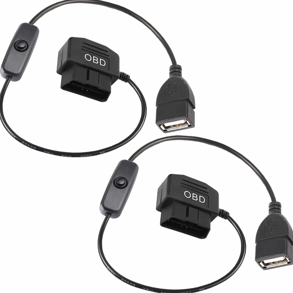 Adapter kabla zasilającego OBD-na USB, 16-biegunowy OBD2-wtyk do gniazda USB, kabel do ładowania, OBD2-do-5V 2A, złącze USB 12 V, 24 V, 36 V na 5 V, 2 A z przyciskiem przełączania, do kamery