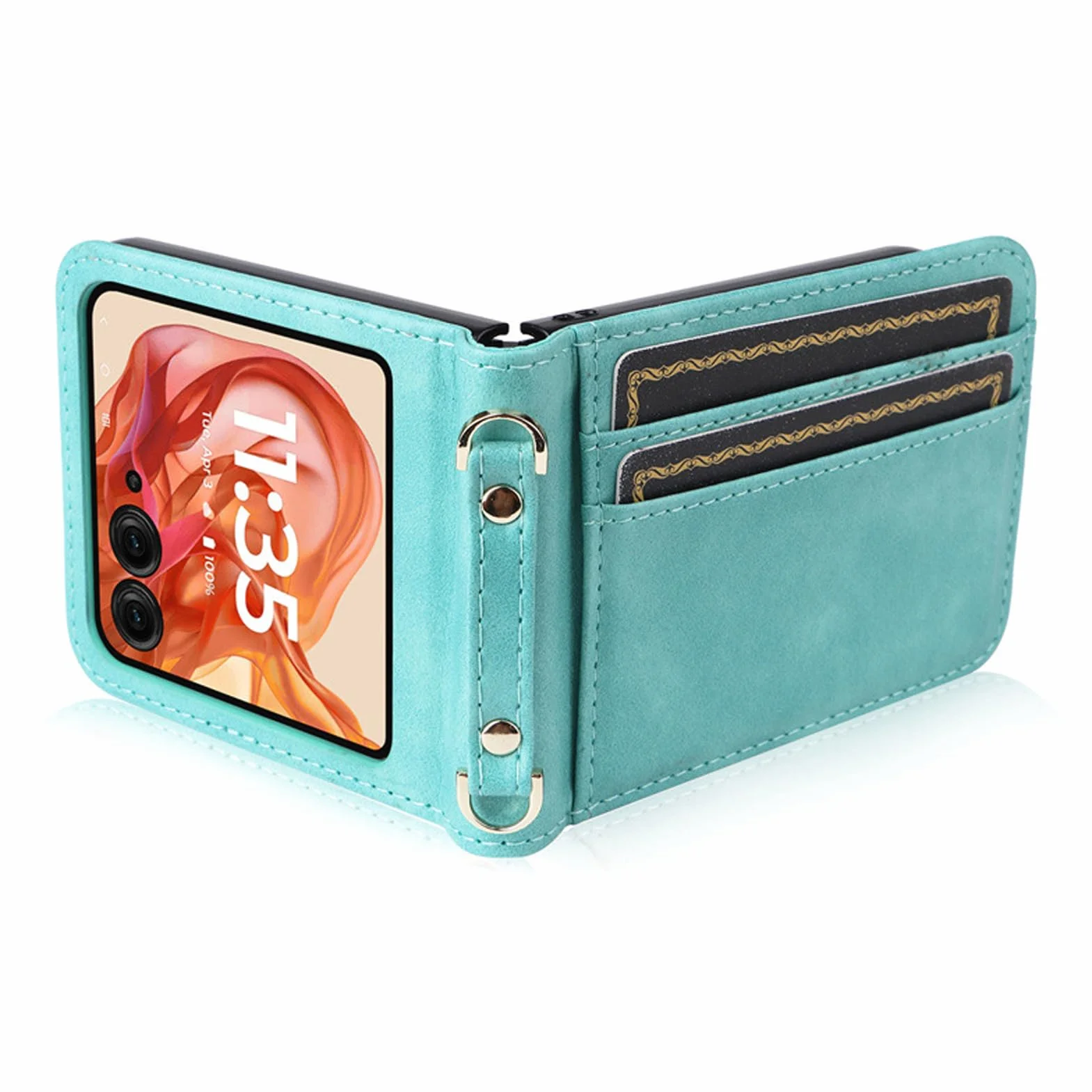 Skórzane etui do Motorola Razr 60 Ultra/60, długi pasek na ramię, portfel, etui na telefon komórkowy z klapką i funkcją stojaka, odporne na uderzenia, zielone, 60