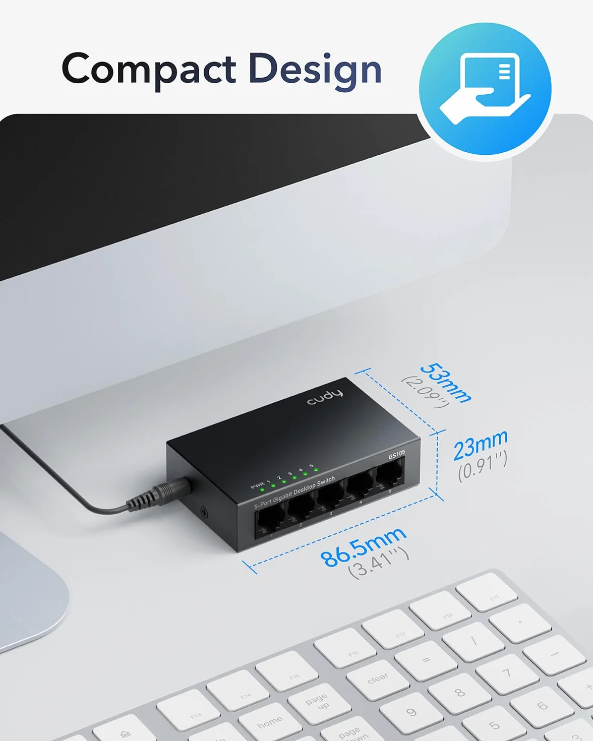 Cudy GS105 Przełącznik Ethernet Gigabit 5 portów, 10/100/1000 Mbps Hub Ethernet, Plug & Play, Metalowa obudowa Switch RJ-45 RJ45 VLAN Auto-MDI/MDIX czarny