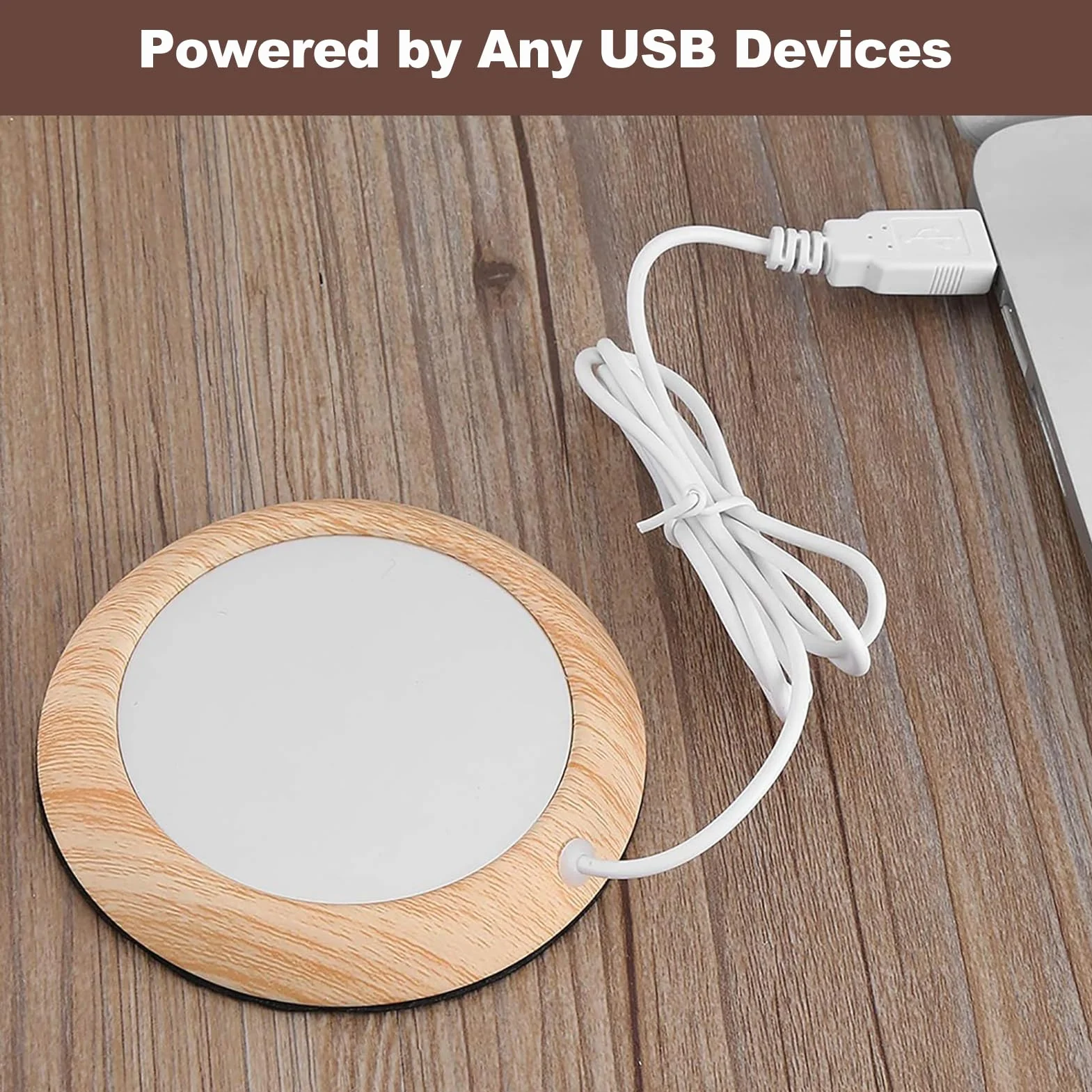 Kubek do kawy USB cieplej Coaster, podgrzewacz do filiżanek z drewna ziarno ciepła mata pod kubek do napojów, płyta grzewcza do kawy z mlekiem do użytku biurowego/domowego (jasne ziarno drewna)
