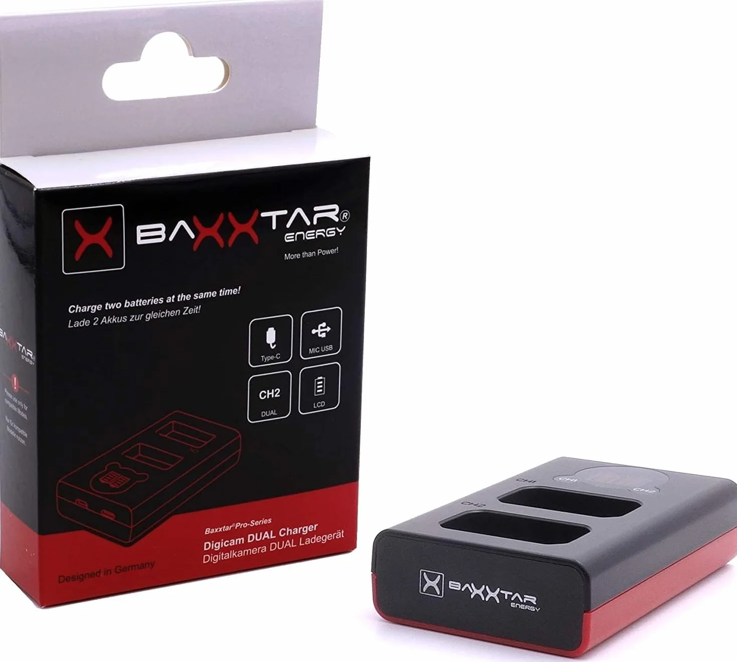 Baxxtar Dual LCD Ładowarka USB-C/Micro-USB do Canon LP-E5 LPE5 | Kompaktowa ładowarka podróżna do EOS Rebel XS XSi T1i 1000D 500D 450D Kiss X3 X2 F