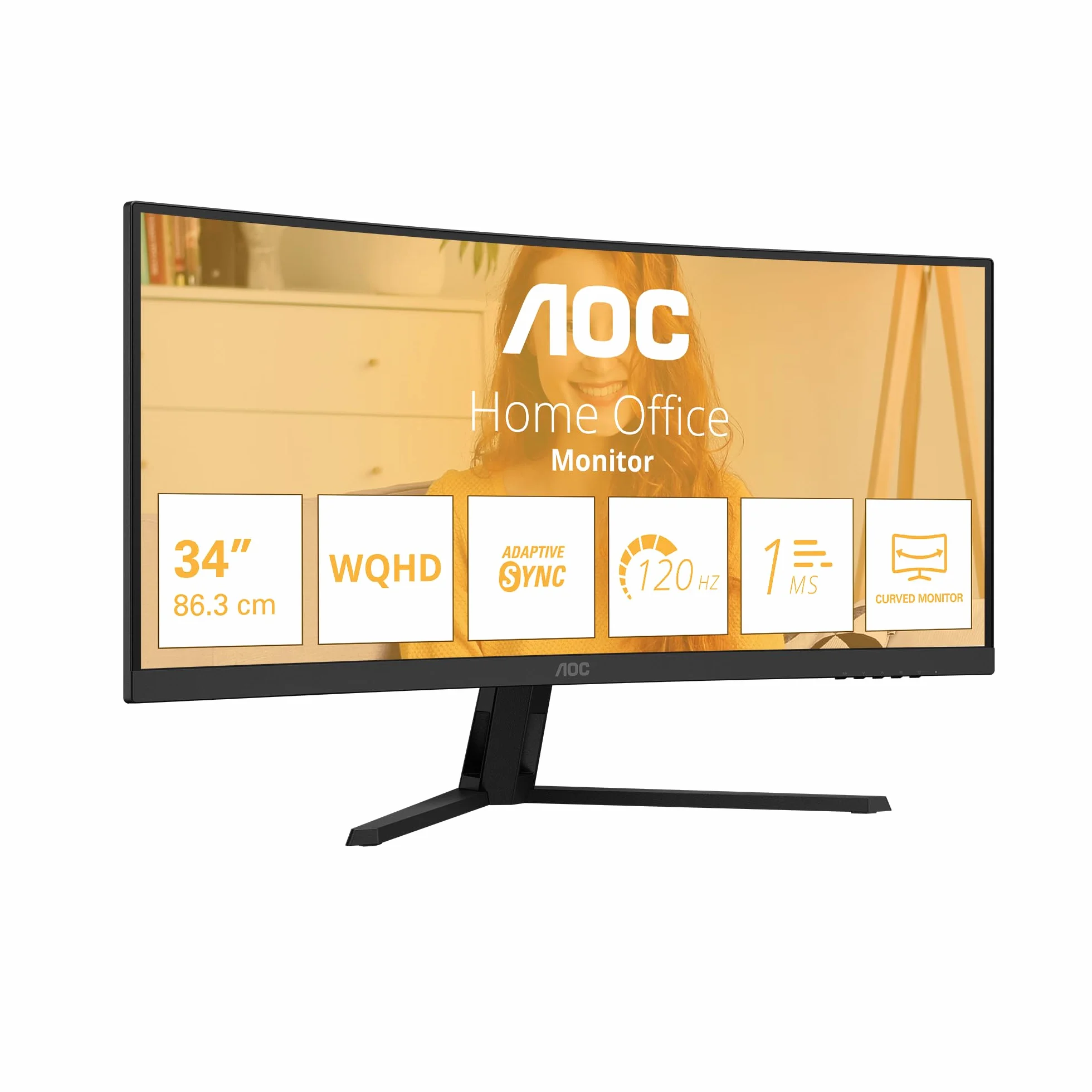 AOC Zakrzywiony monitor, CU34B3E 34 Cal 120Hz VA Płytka, 4ms GtG, HDR Ready (3440x1440 HDMI 1x 2.0 DP 1x 1.4) Czarny