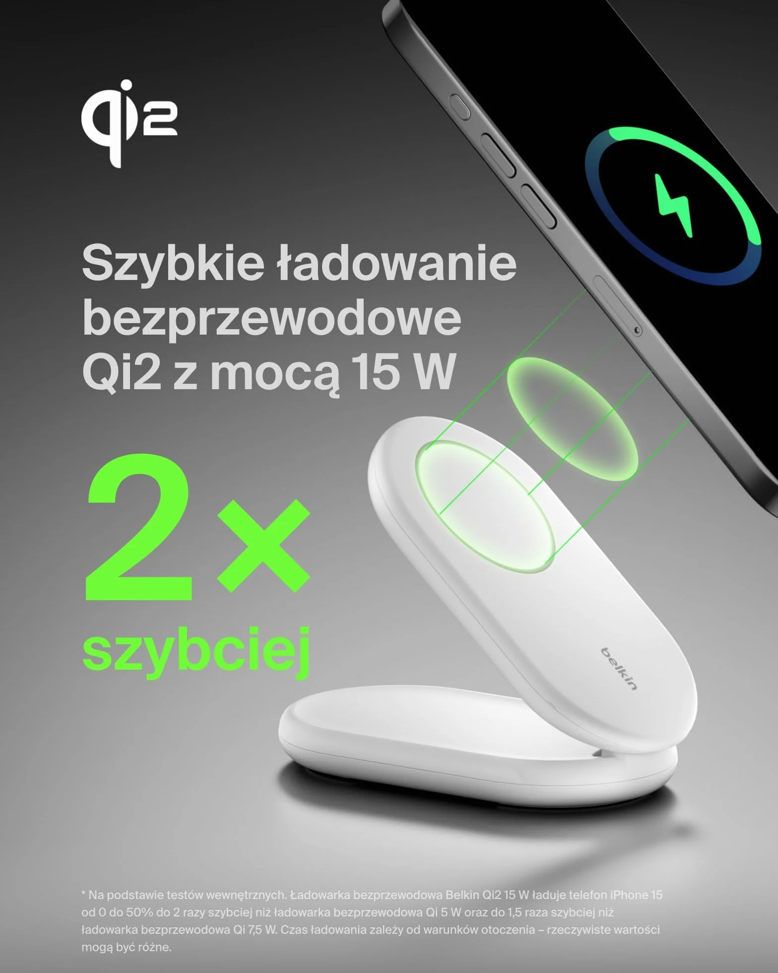 Belkin BoostCharge magnetyczna, składana ładowarka Qi2 bezprzewodowa 15 W, zgodna z MagSafe, szybkie ładowanie Qi2 dla iPhone’a serii 16/15/14/13, obsługa trybu czuwania, zasilacz w zestawie – biała