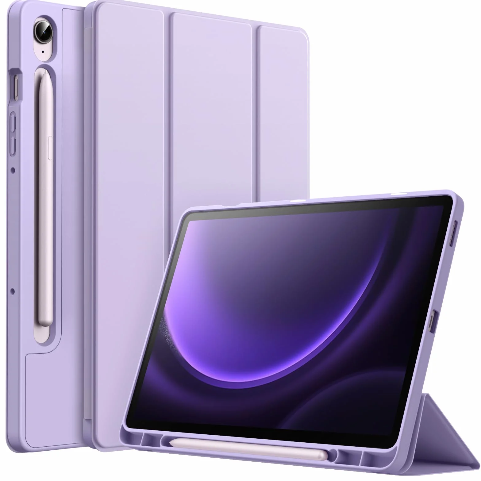 JETech Etui dla Samsung Galaxy Tab S10 Lite / S10 FE / S9 FE 10,9 Cala z S Pen Uchwytem, Miękka TPU Składana na Trzy Części Podstawkę Ochronna Osłona Tabletu (Jasny Fiolet)