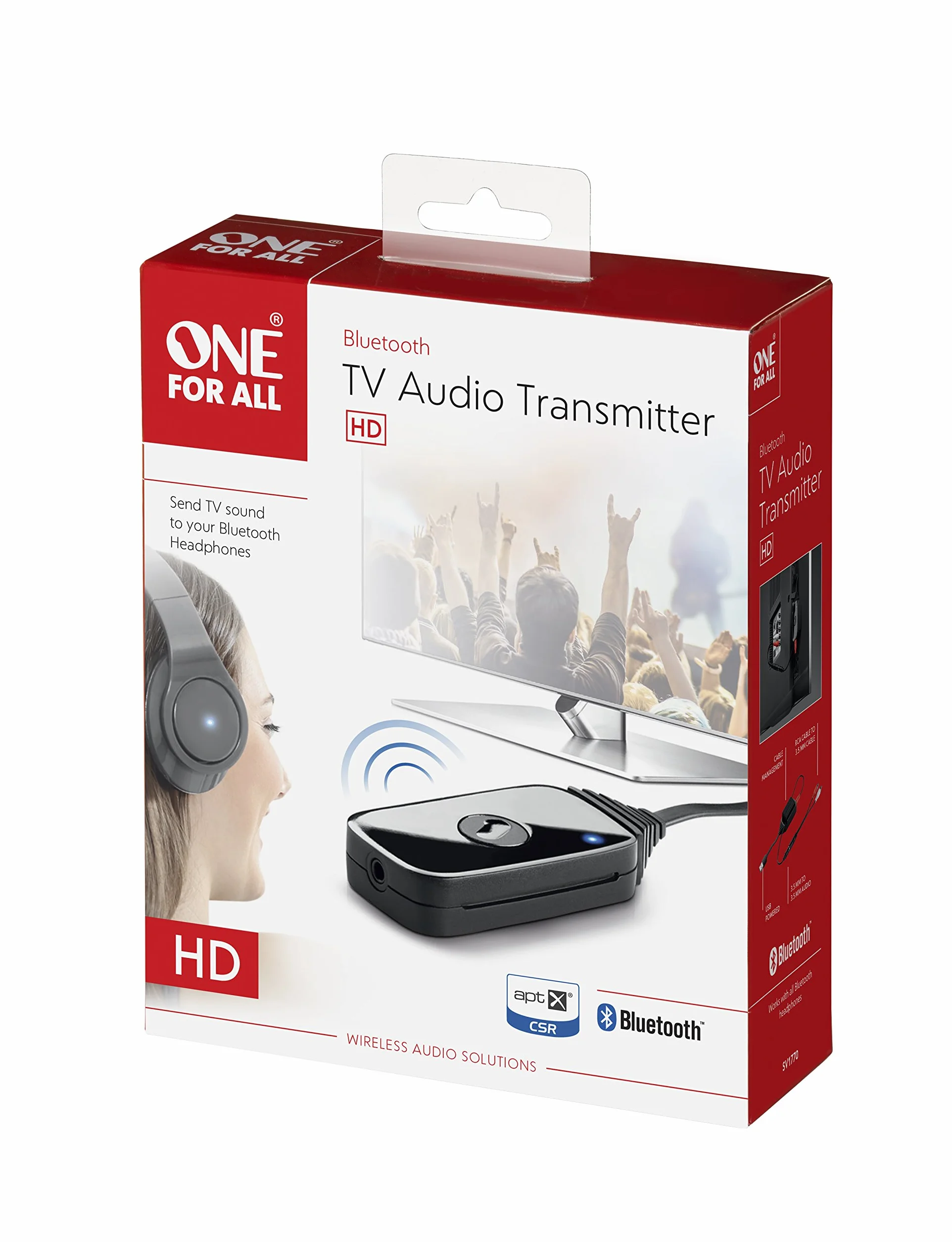 One for All For All Bluetooth nadajnik audio - Transmisja dźwięku telewizyjnego na słuchawki Bluetooth - zasilanie USB - czarny - SV1770