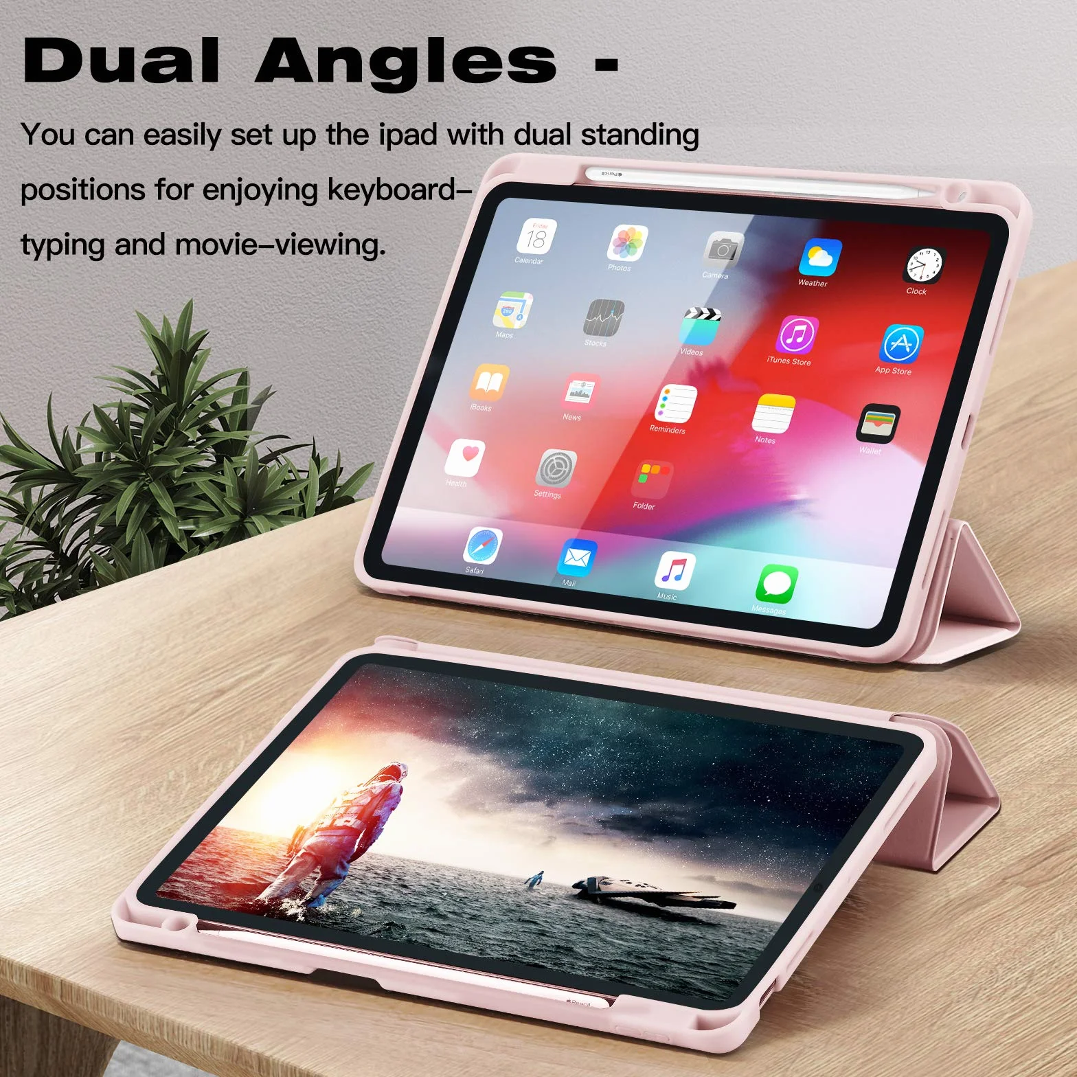 Etui do iPad Air 11 cali M4 2026 / M3 2025 / M2 2024, iPad Air 5/4 10,9 cala 2022/2020, Magnetyczne Etui Trifold z Uchwytem na Pencil, Obsługa Apple Pencil 2, Auto Sleep/Wake, Różowa