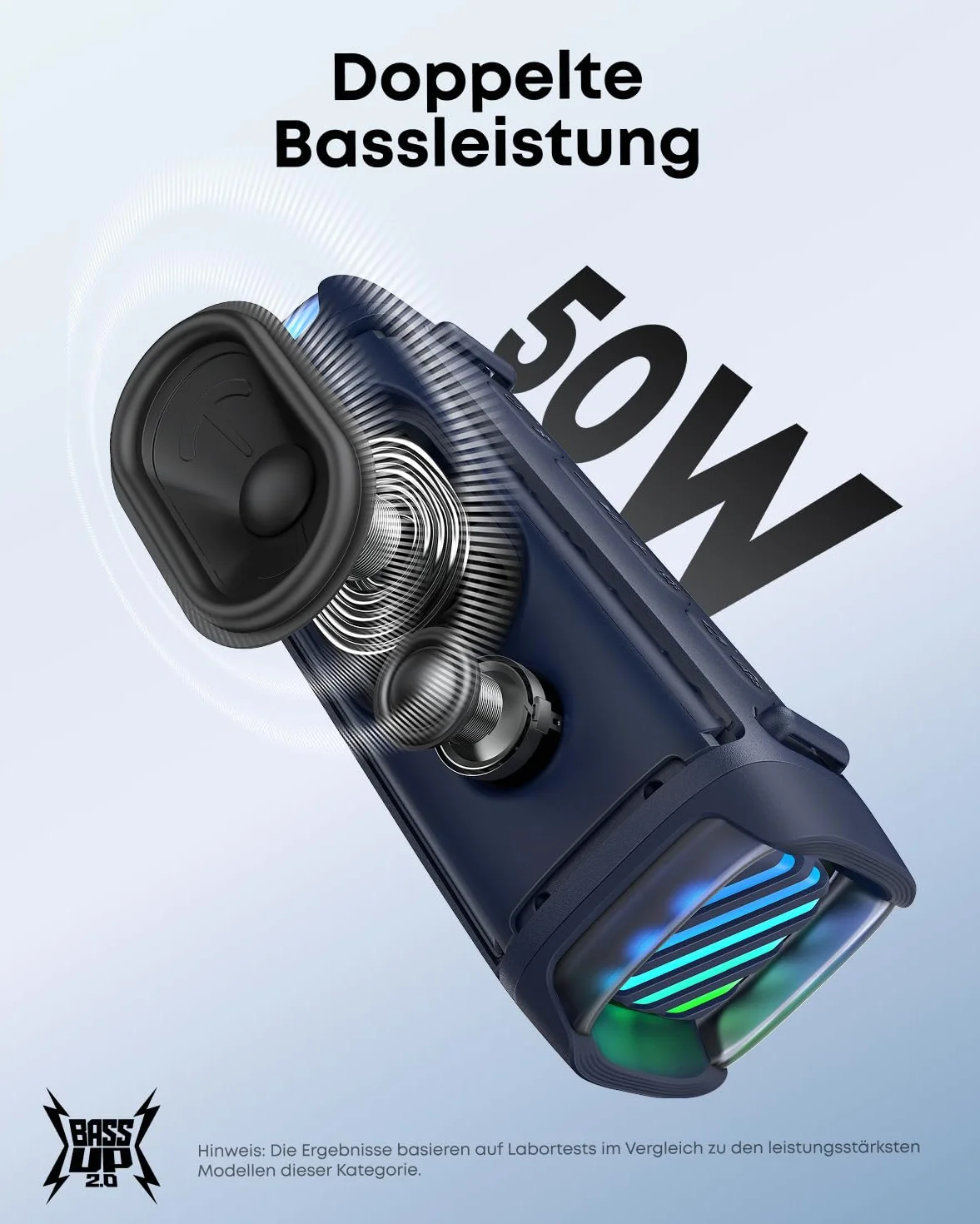 soundcore Boom 3i marki Anker(odnowiona), wytrzymałe głośniki zewnętrzne, przenośne, IP68, pływające, pyłoszczelne, odporne na słoną wodę, BassUp 2.0, 50 W, Bluetooth 5.3, 16 godzin odtwarzania