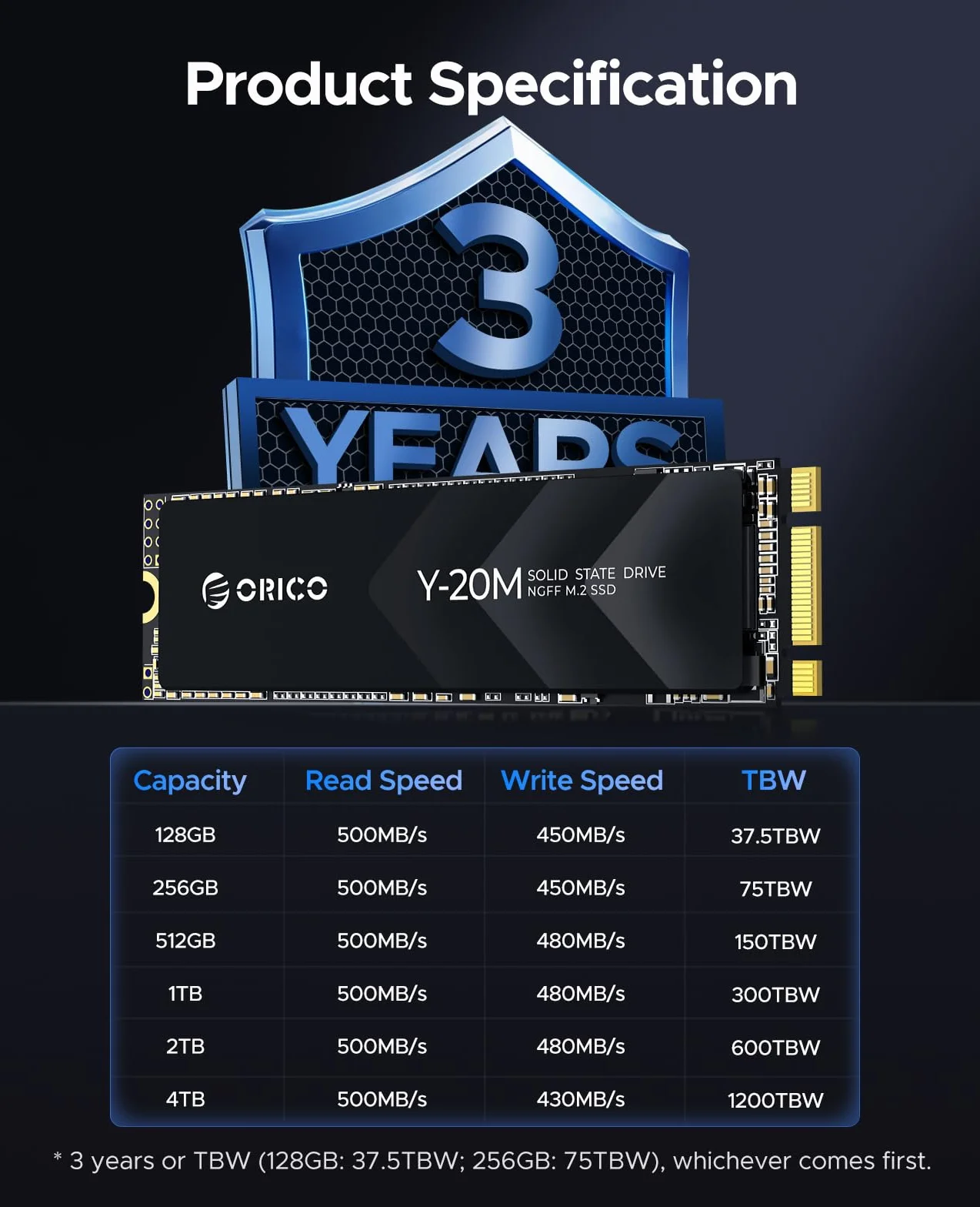ORICO 512 GB M.2 2280 SATA SSD, SATA III 6 GB/s M2 SSD z kluczem B+M, wewnętrzny dysk półprzewodnikowy 500 MB/s do komputerów stacjonarnych/laptopów - Y20M