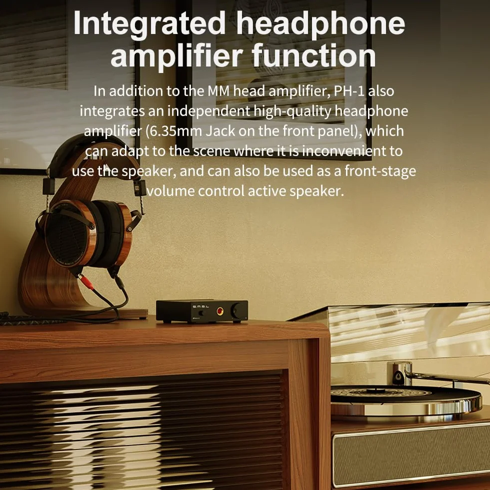 SMSL PH-1 High Fidelity MM Fonofonowy Złoty Wzmocnienie 46 dB SNR 84 dB THD+N 0,008% 6,35 mm Słuchawki Hi-Res Amp RCA Wejście/Wyjście Duża Głośność