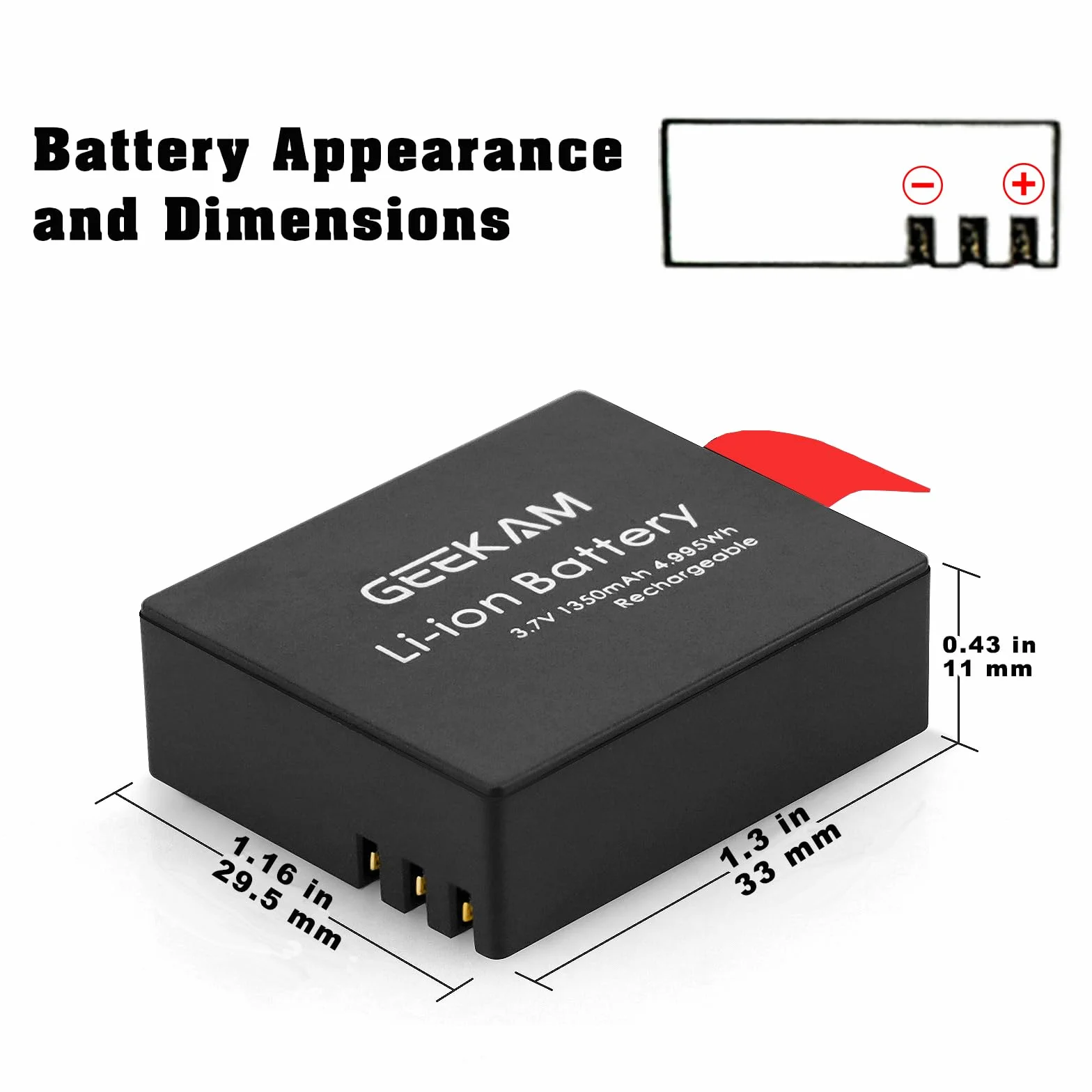 Akumulator Action Cam 1350 mAh (3 sztuki), z podwójnym otworem USB, kompatybilny z kamerą sportową AKASO EK7000, CAMPARK, Crosstour, APEMAN, SJ4000 itp