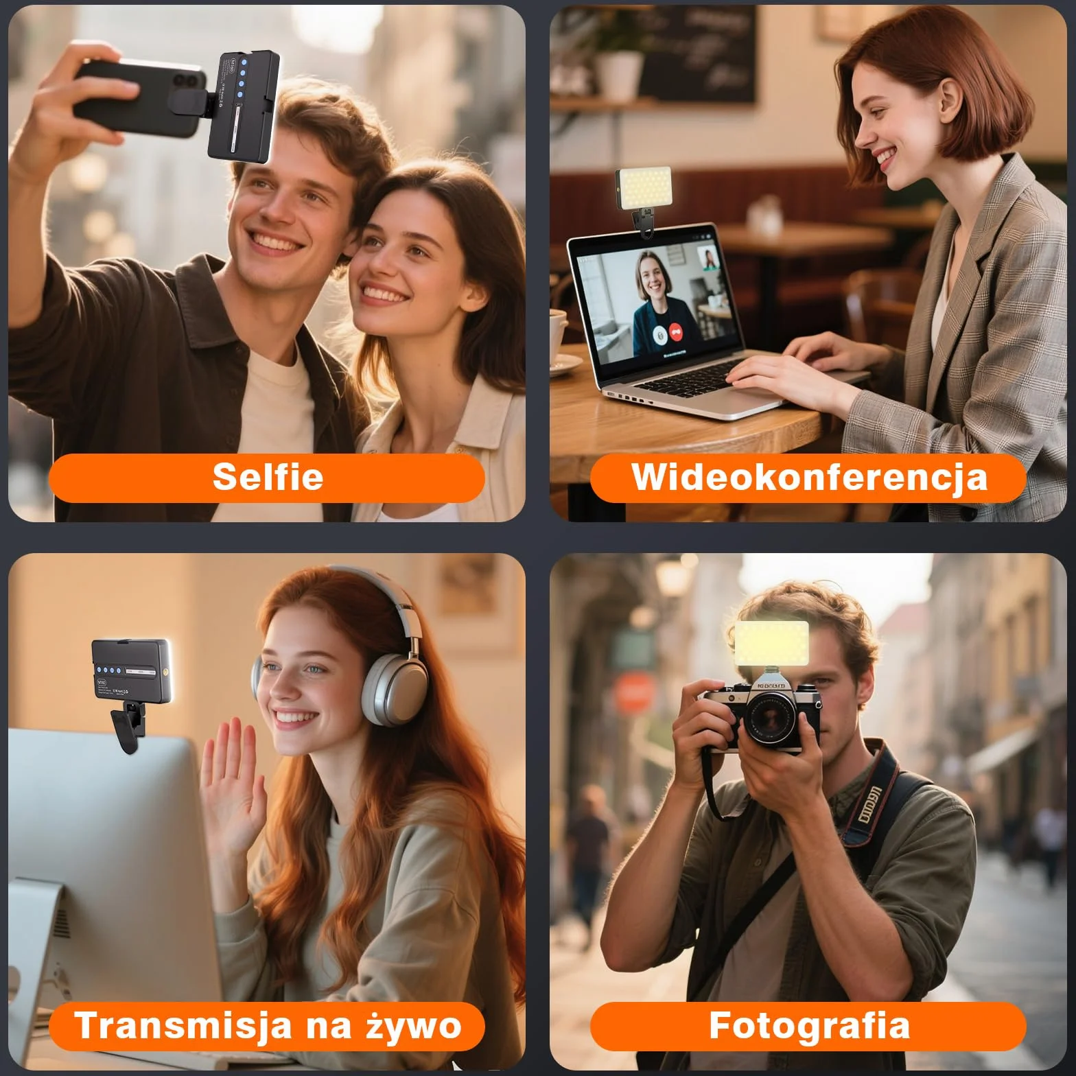 90 LED Przenośna Lampka do Selfie, CRI 95+ Akumulator Lampka Wypełniająca do Telefonu z Klipsem, Regulowane 3 tryby światła i 10 Poziomów Jasności do Telefonu, Laptopa, Aparatu