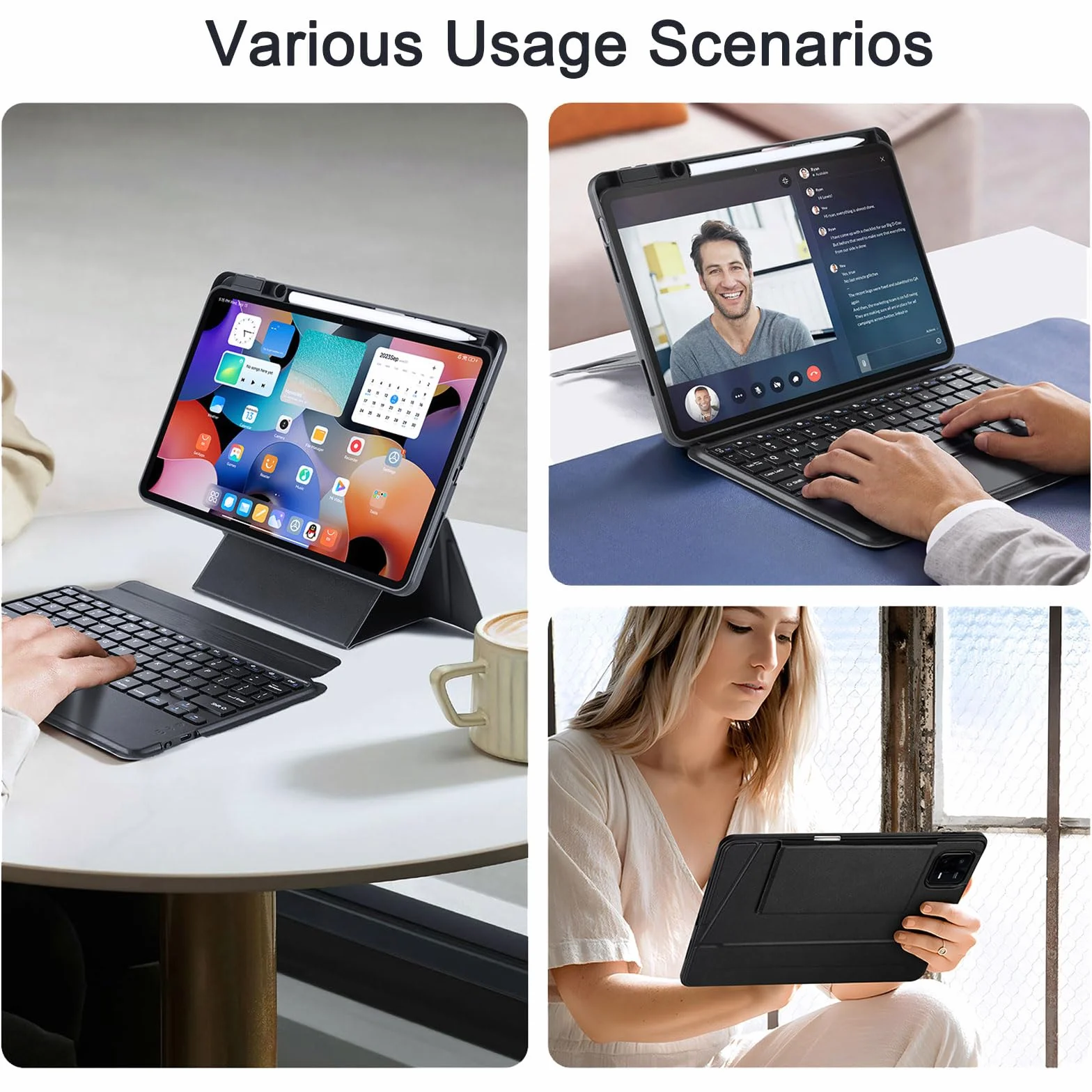 Etui na klawiaturę do Xiaomi Mi Pad 6/ Pad 6 Pro 11 cali 2023, magnetycznie odłączana bezprzewodowa klawiatura Bluetooth z gładzikiem, etui Folio z uchwytem na ołówek, regulowany stojak