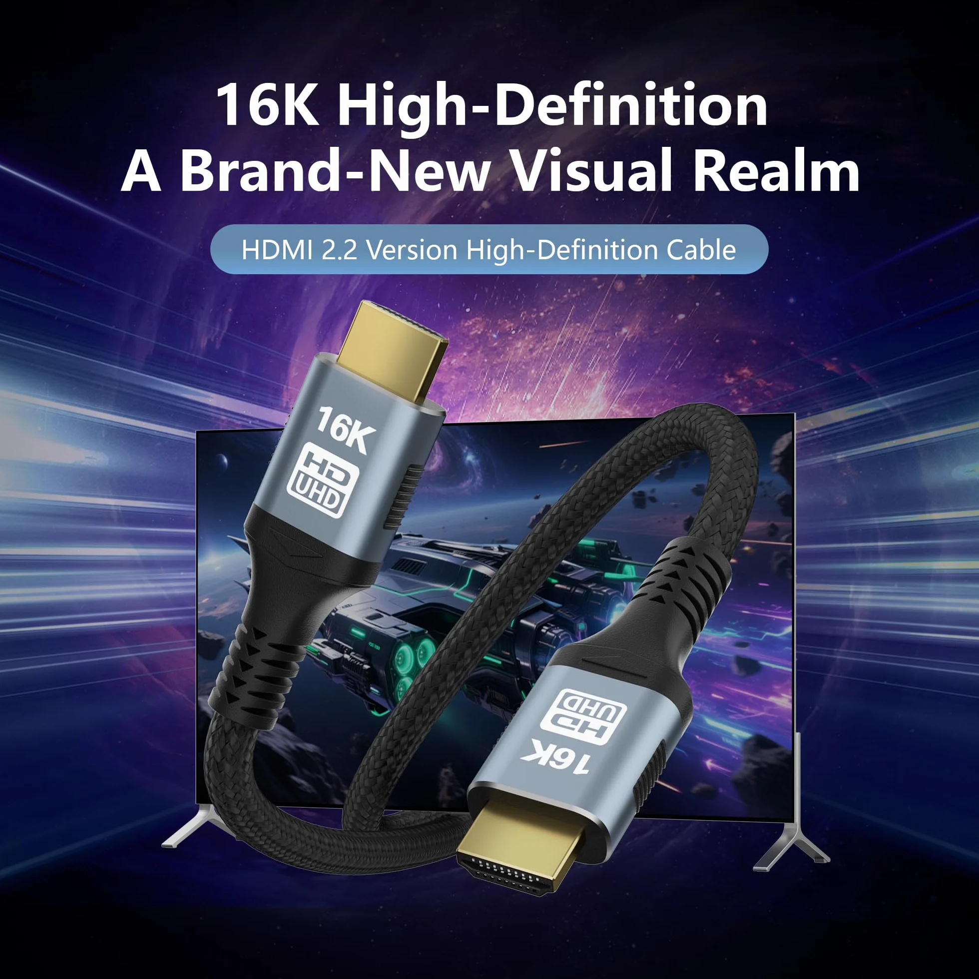 CAKOBLE Kabel HDMI 2.2 | 96Gbps Ultra szybki kabel HDMI 16K, 8K, 4K@240Hz@480Hz | eARC, HDR10+, HDCP 2.3, Dolby | Kompatybilny z Soundbar, Komputerem gamingowym, HDTV, Monitor (2M+2M)