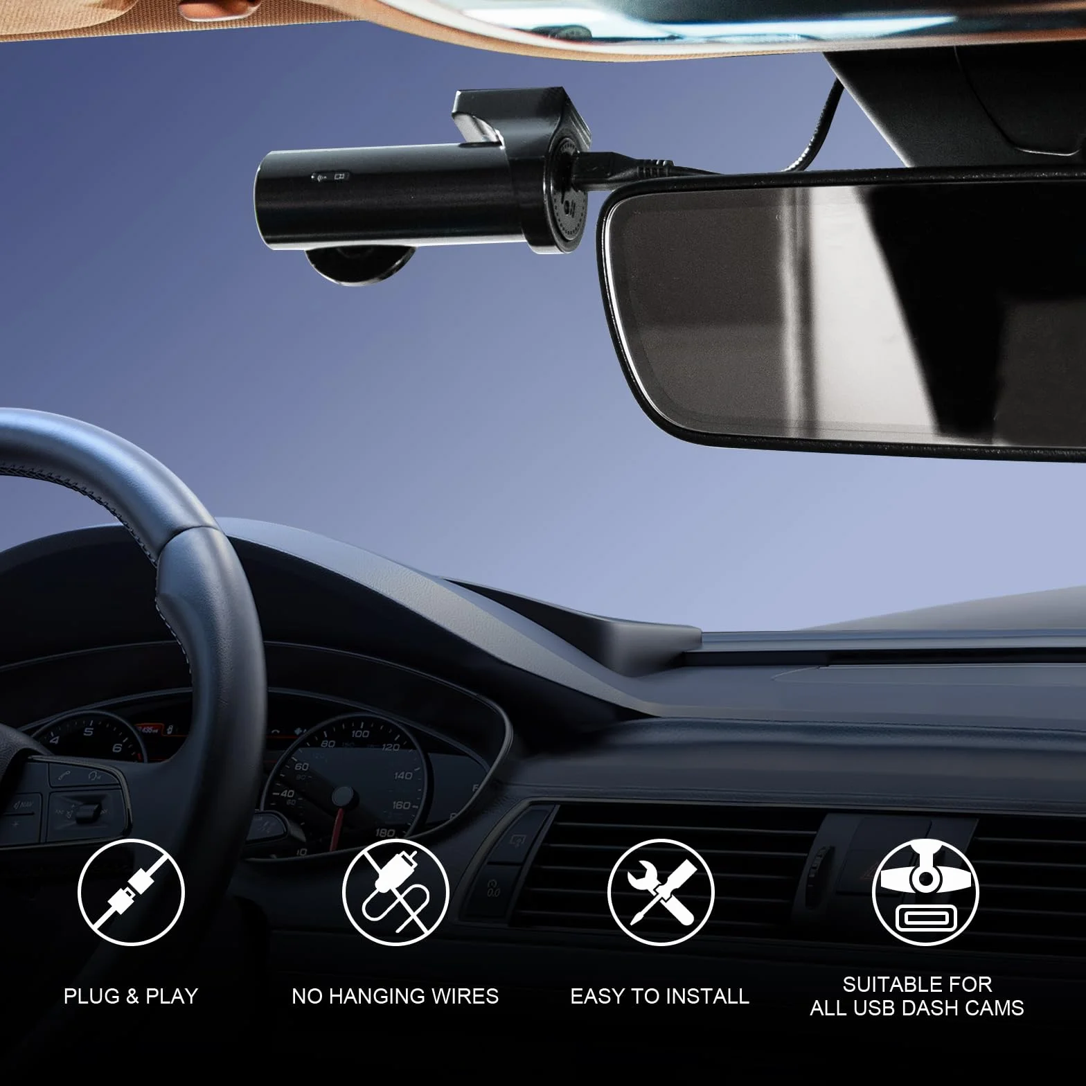 Dashcam Power Adapter 3 Pin (Model A) Custom for Volvo XC40 XC60 XC90 S60 V60 C40 and More,Hide The Wires, GPS Radar Mirror Camera Dash Cam Adapter Cable, Connects to Rearview Mirror (Hidden)