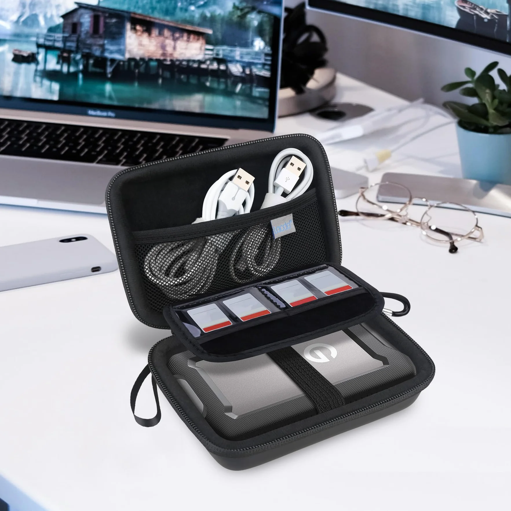 Lacdo Futerał na dysk twardy do SanDisk Professional G-Drive ArmorATD – Rugged Portable External Hard Drive HDD USB-C USB 3.2 Gen 1 - SDPH81G 1TB 2TB 4TB 5TB Torba podróżna do przechowywania, Czarna