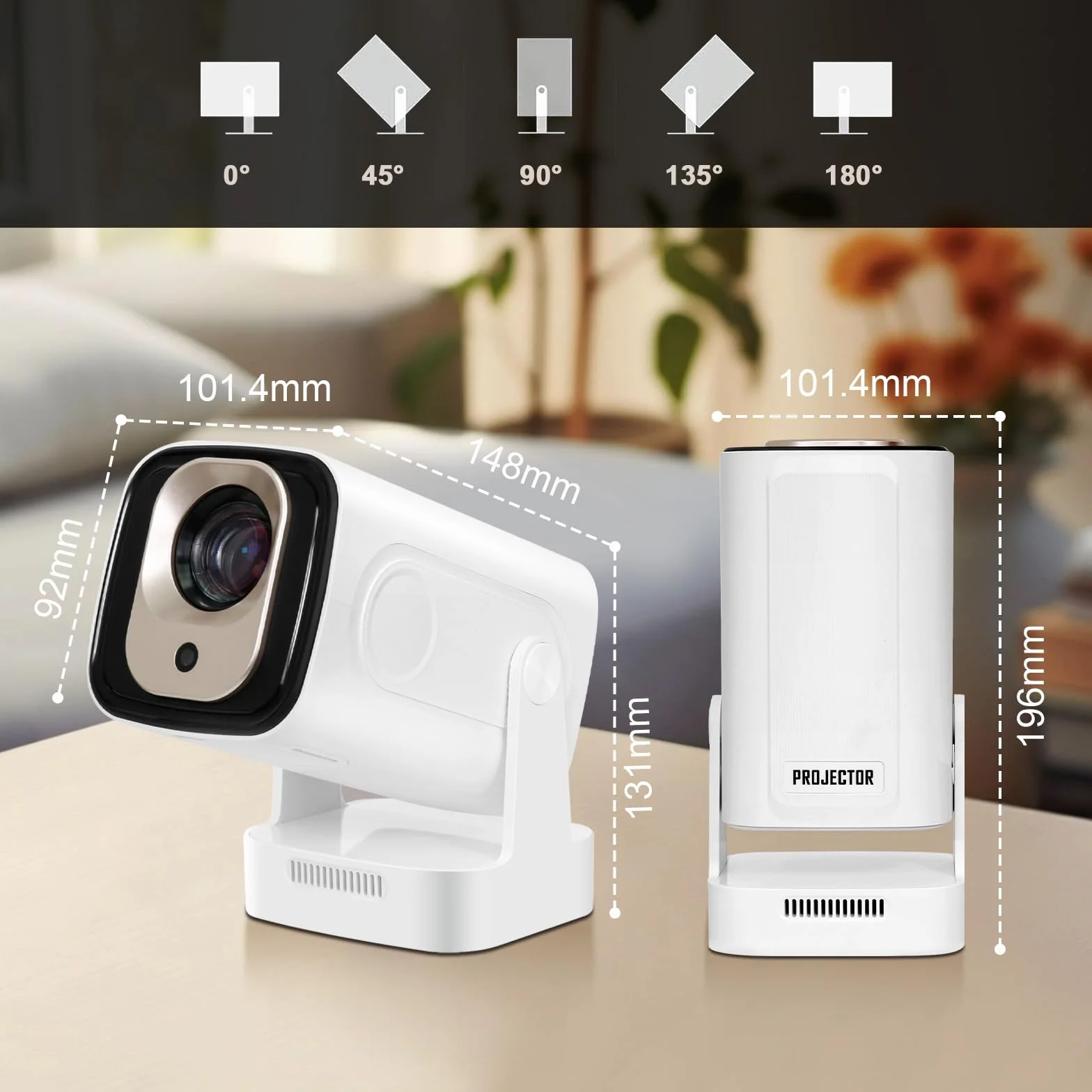 DCHAV Przenośny projektor bezprzewodowy z regulacją 180° – dekodowanie wideo 4K, system Android, automatyczna korekcja trapezu, kino domowe na zewnątrz, kompatybilny z telefonem i laptopem