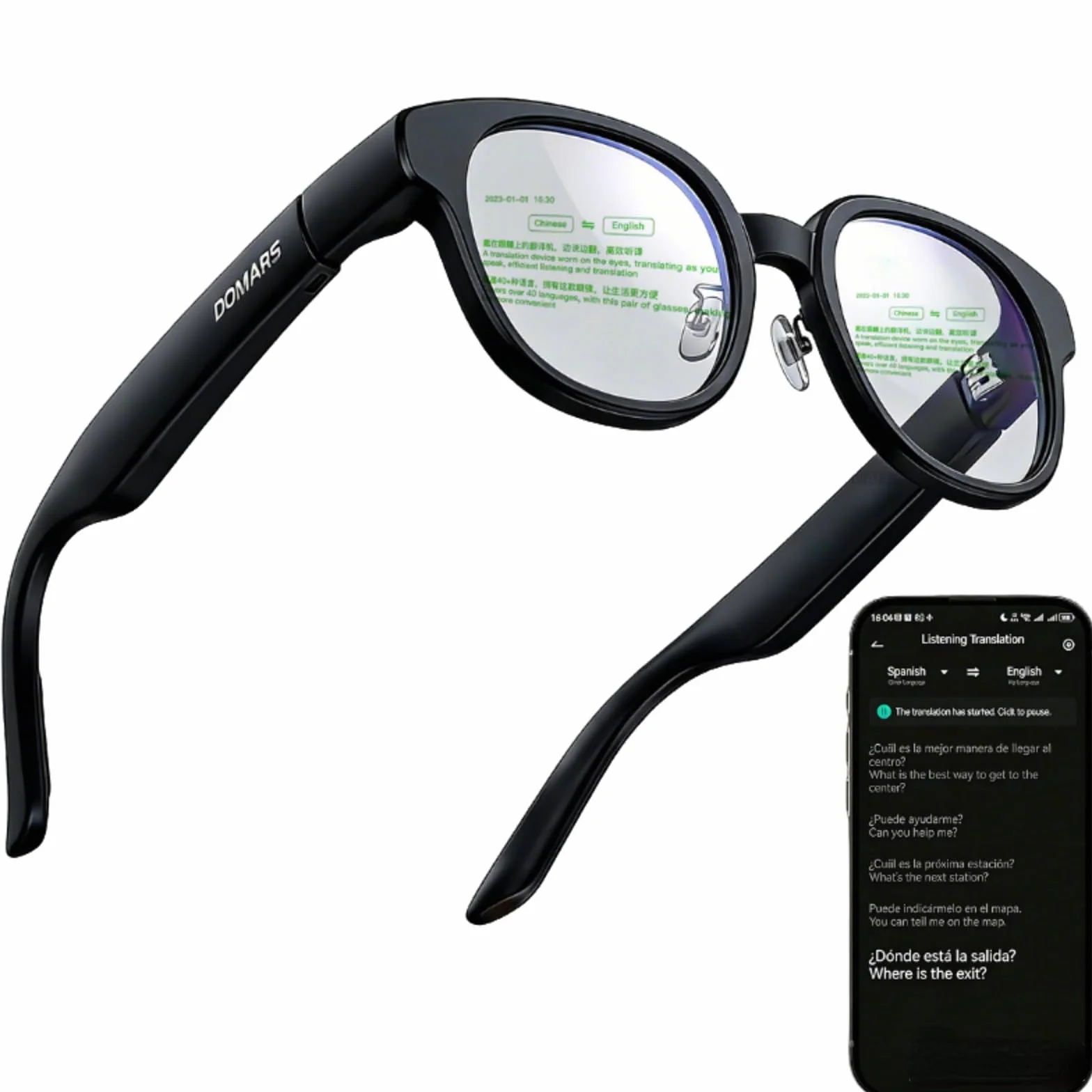 Okulary AR Smart z Niewidocznym Teleprompterem do Przemówień, Tłumacz AI 15 Języków, Bluetooth na Spotkania Biznesowe i Podróże dla Kobiet i Mężczyzn