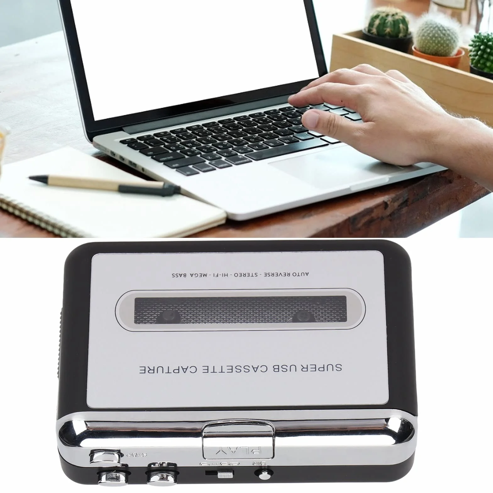 Odtwarzacz magnetofonowy 2 w 1, konwerter magnetofonów MP3, przenośny odtwarzacz muzyczny, kaseta Walkman, magnetofon USB do MP3 ze słuchawkami do laptopa