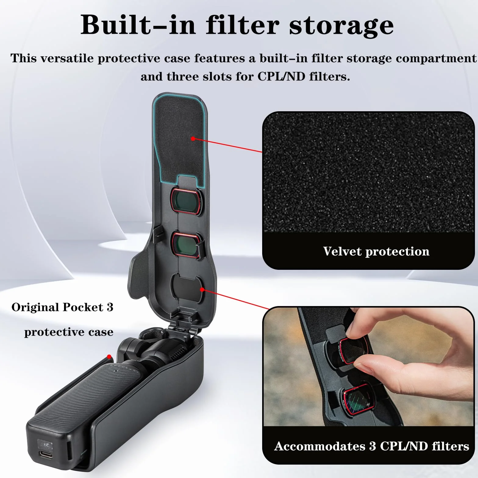 Pokrowiec ochronny do DJI Osmo Pocket 3, 3 szczeliny do przechowywania filtrów CPL/ND, ochronny pokrowiec twardy futerał ochronny czapka ochronna do DJI Osmo Pocket 3