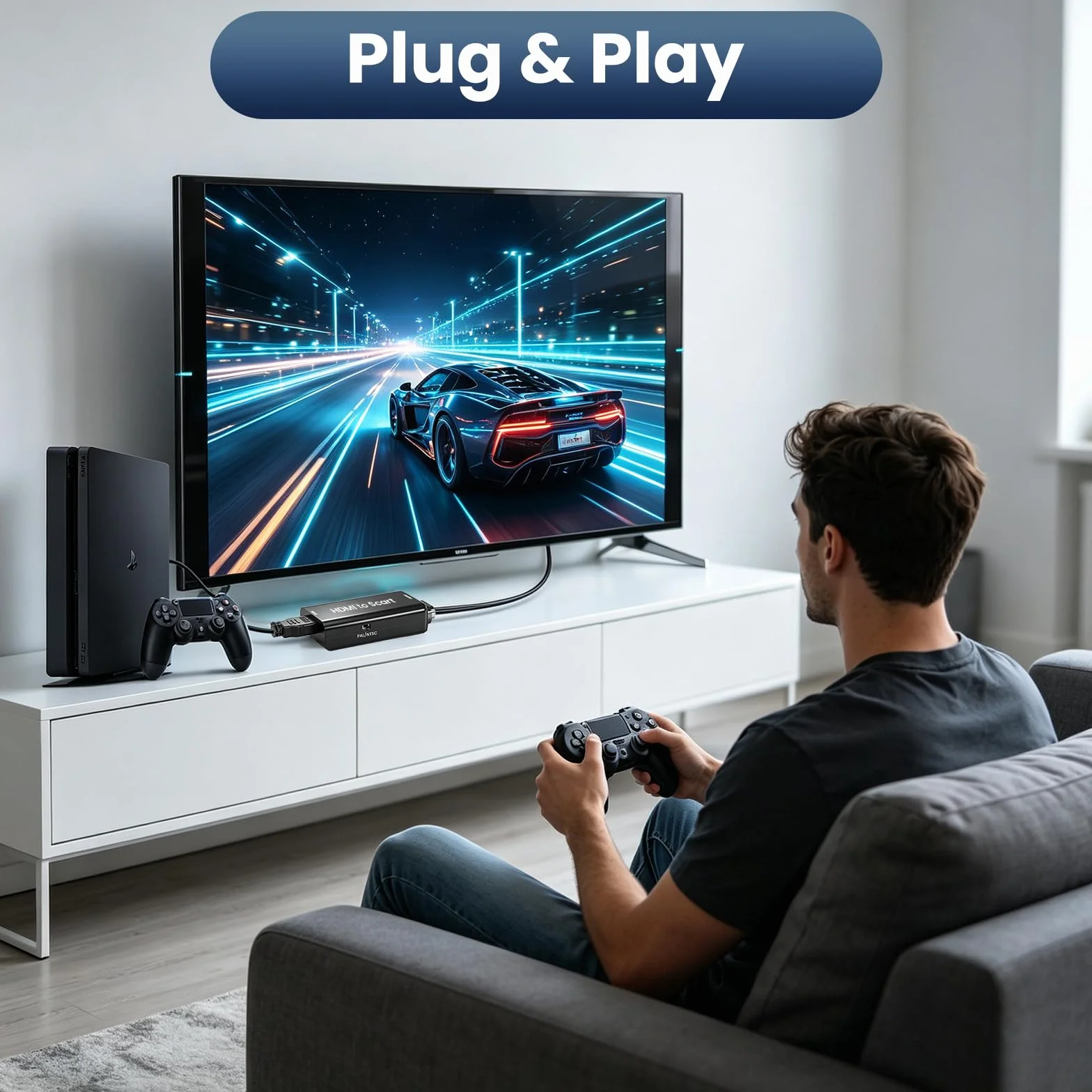 AMANKA Konwerter HDMI na Scart z Kablem - Adapter Full HD 1080P Video Audio do HDTV, STB, VHS, Xbox, PS3, Sky, DVD, Blu-ray