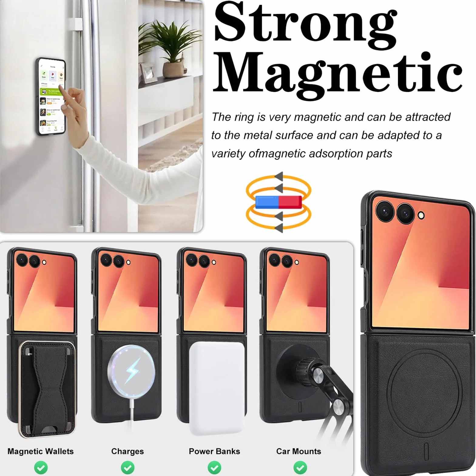 Skórzane etui z klapką do Samsung Galaxy Z Flip 8, oddzielne gniazdo na karty Funkcja stojaka, smukła obudowa do ładowania bezprzewodowego, pomarańczowa, z klapką 8