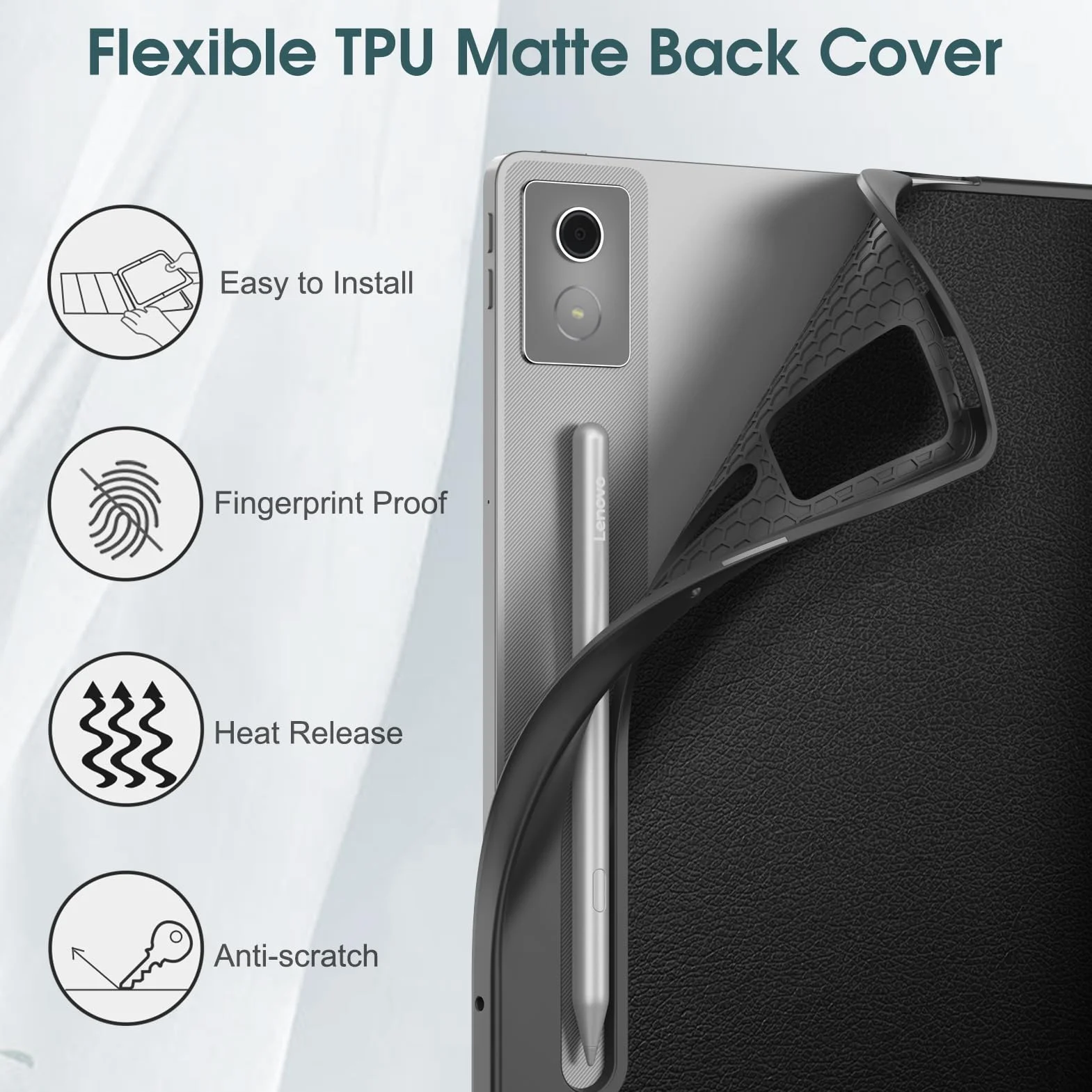 Fintie Etui do Lenovo Idea Tab Pro 12,7 cala 2025 (TB-373FU/ TB-375FC) - ultracienkie, miękkie etui ochronne z TPU z uchwytem na długopis i funkcją automatycznego wygaszenia/wybudzania, czarne