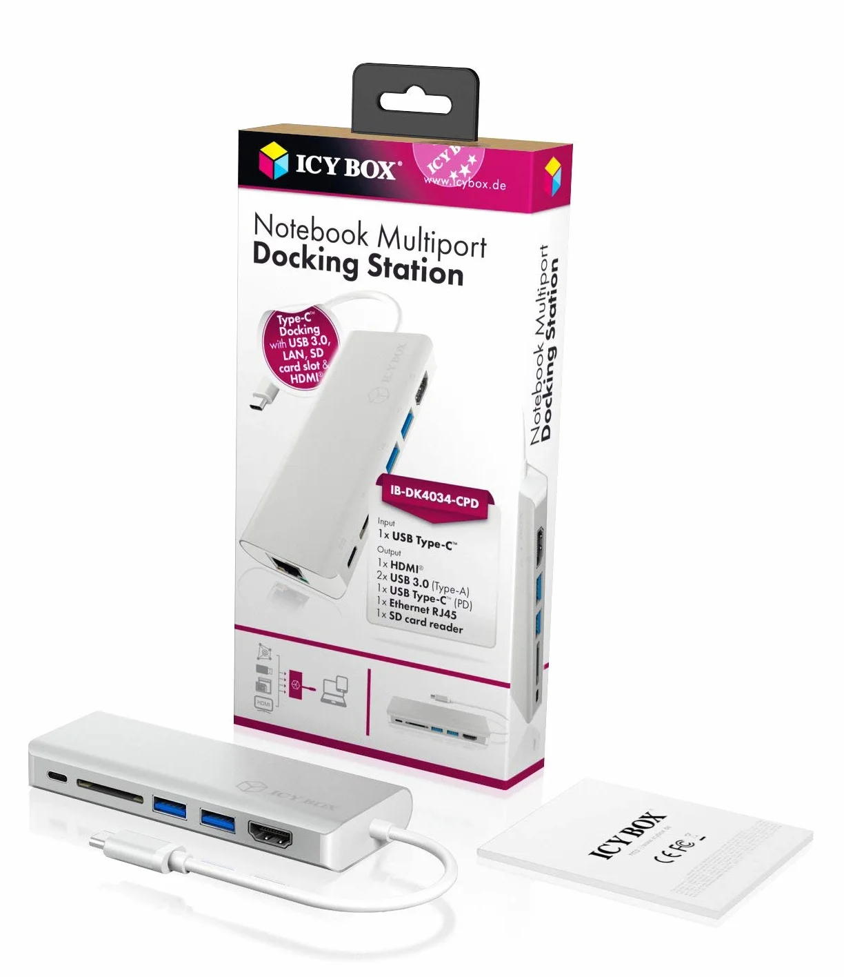Icy Box IB-DK4034-CPD 60213, Adapter do Notebooków i Tabletów z HDMI, Srebrny