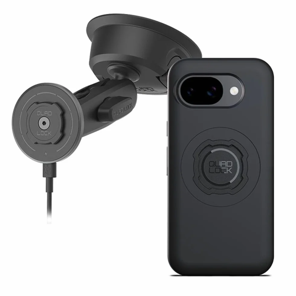 Quad Lock Wytrzymały uchwyt samochodowy na telefon z przyssawką z etui MAG i bezprzewodową głowicą ładującą MAG do Pixel 10a