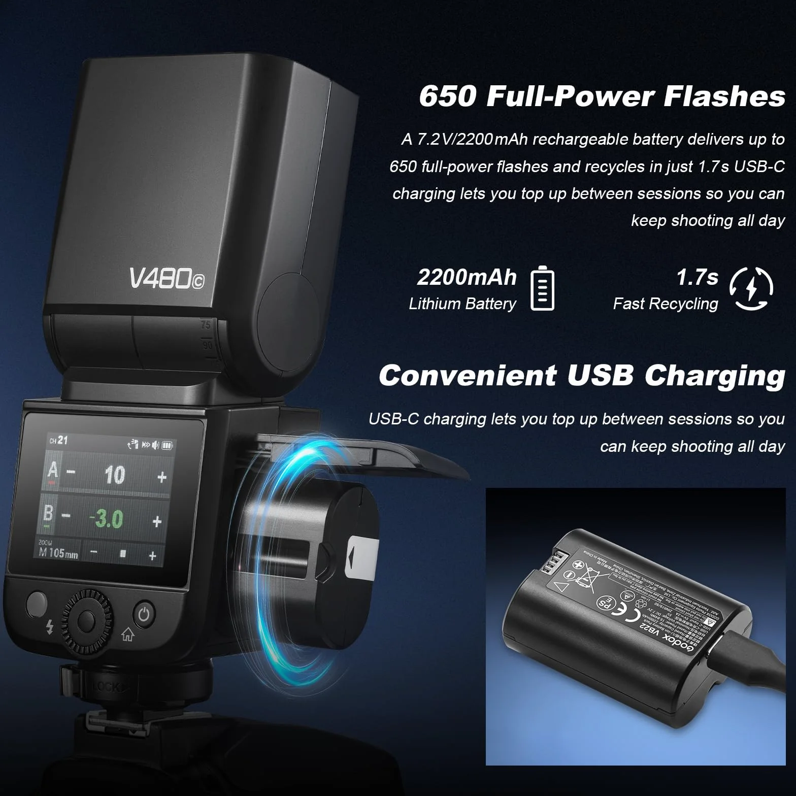 Godox V480S V480-S lampa błyskowa do aparatu Flash Speedlite 7,2 V/2200 mAh TTL GN50 650 lampa błyskowa o pełnej mocy do kamer Sony