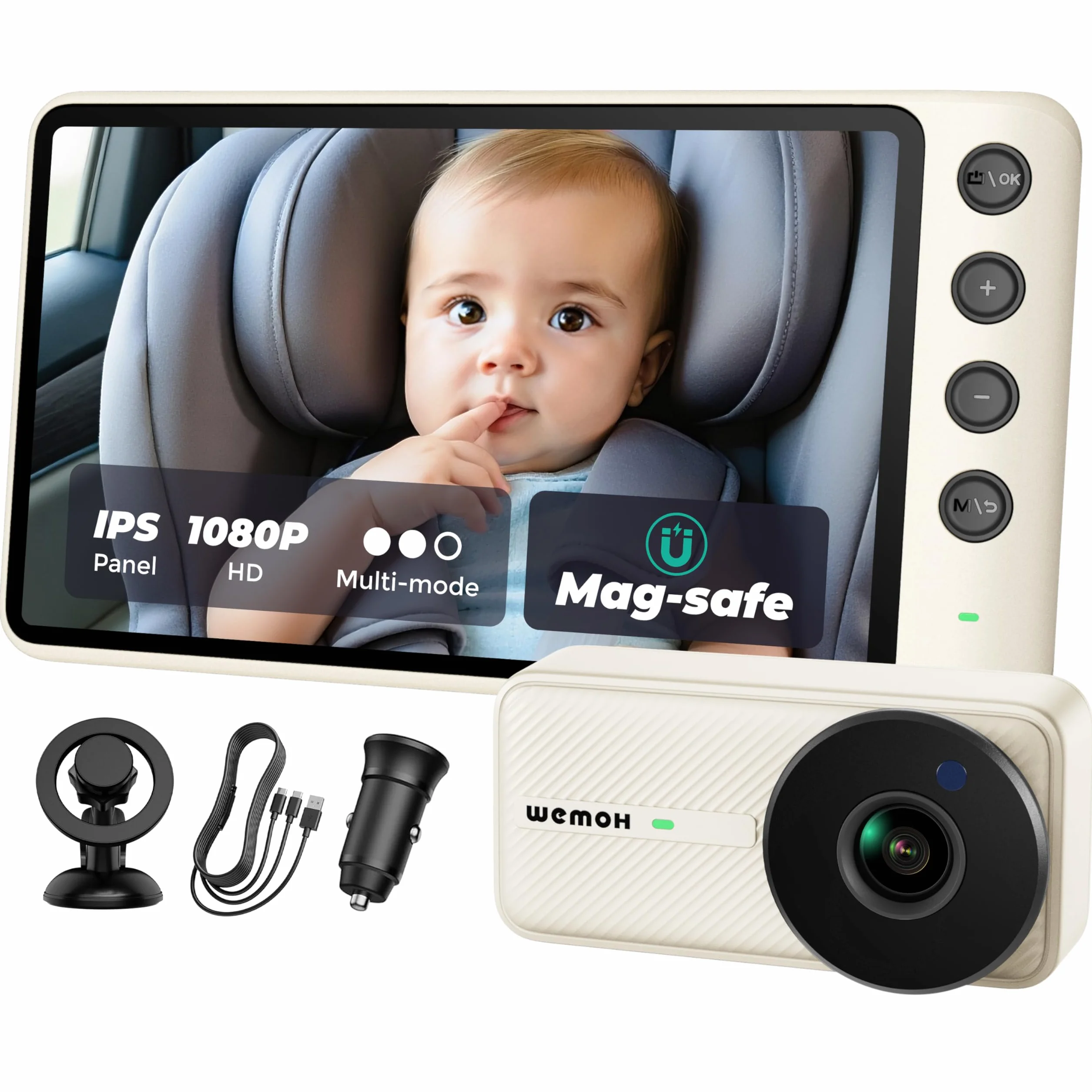 Magnetyczna kamera samochodowa dla niemowląt, 5'' 1080P IPS magnetyczny monitor montażowy, automatyczny noktowizor