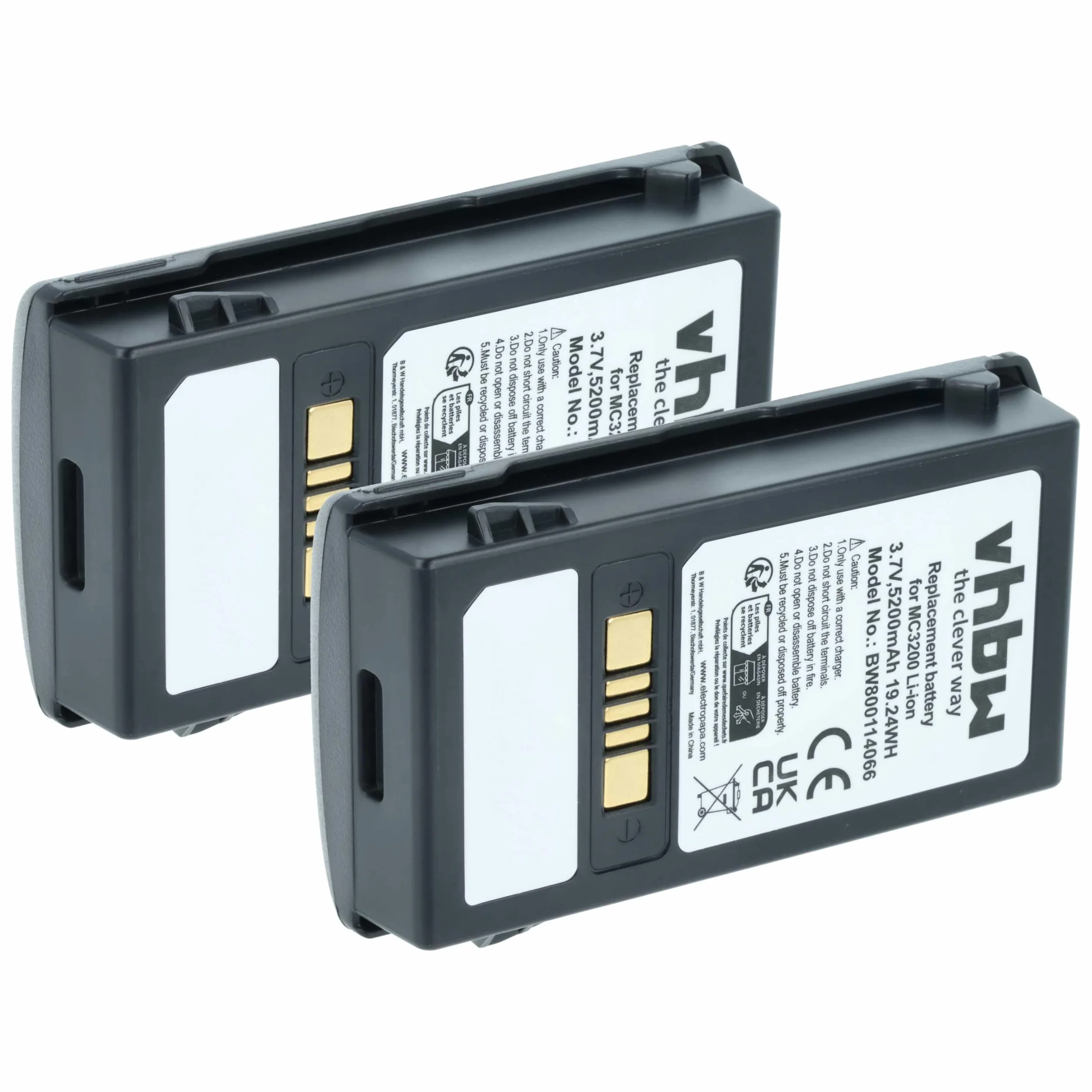 vhbw 2 x zamiennik baterii do Motorola BTRY-MC32-01-01 do skanera kodów kreskowych POS (5200 mAh, 3,7 V, Li-Ion)