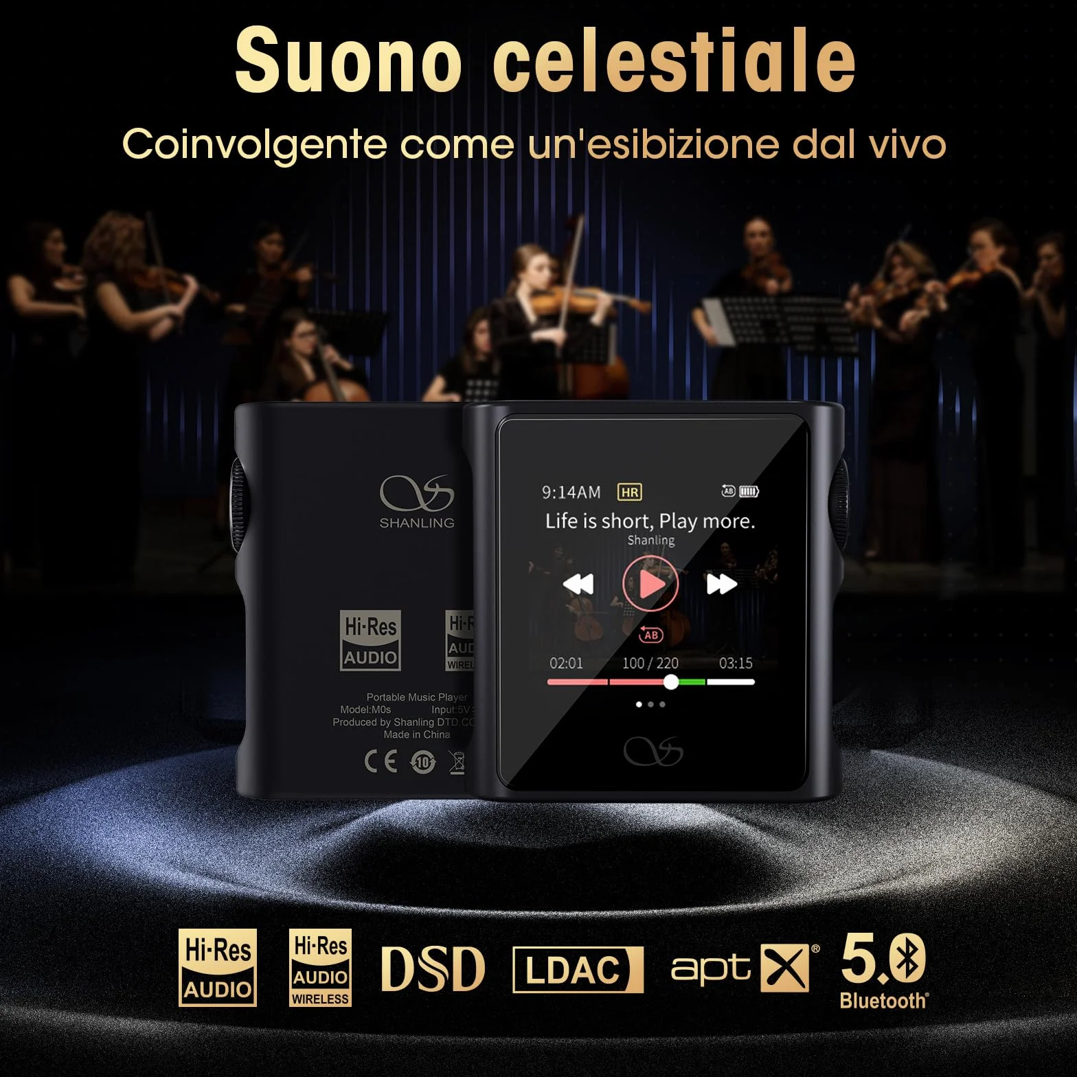 SHANLING M0s Hi-Fi odtwarzacz MP3, mini DAC, ekran dotykowy AMP HD, Bluetooth 5.0, obsługuje bezstratny dźwięk stereo z kartą SD 2 TB do uprawiania sportu, joggingu i treningu (tytan, bez karty SD)