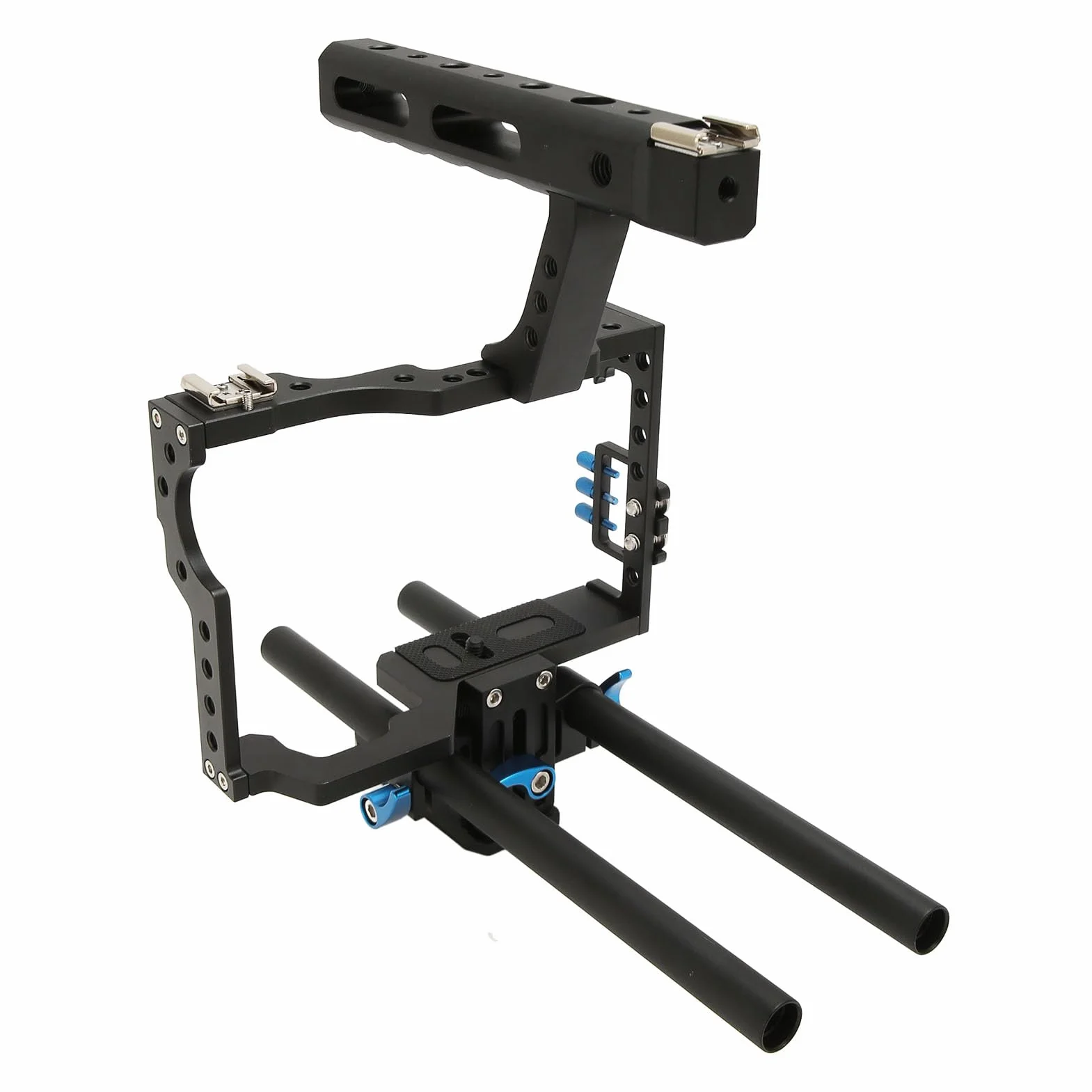 Klatka do Kamery Wideo Lekki Zestaw Kamery ze Stopu Aluminium z Zimnym Butem i Górnym Uchwytem Typu Cheese do GH4 A7S A7 A7R A7II, Trwały Zestaw Stabilizujący DSLR do Nagrywania Wideo