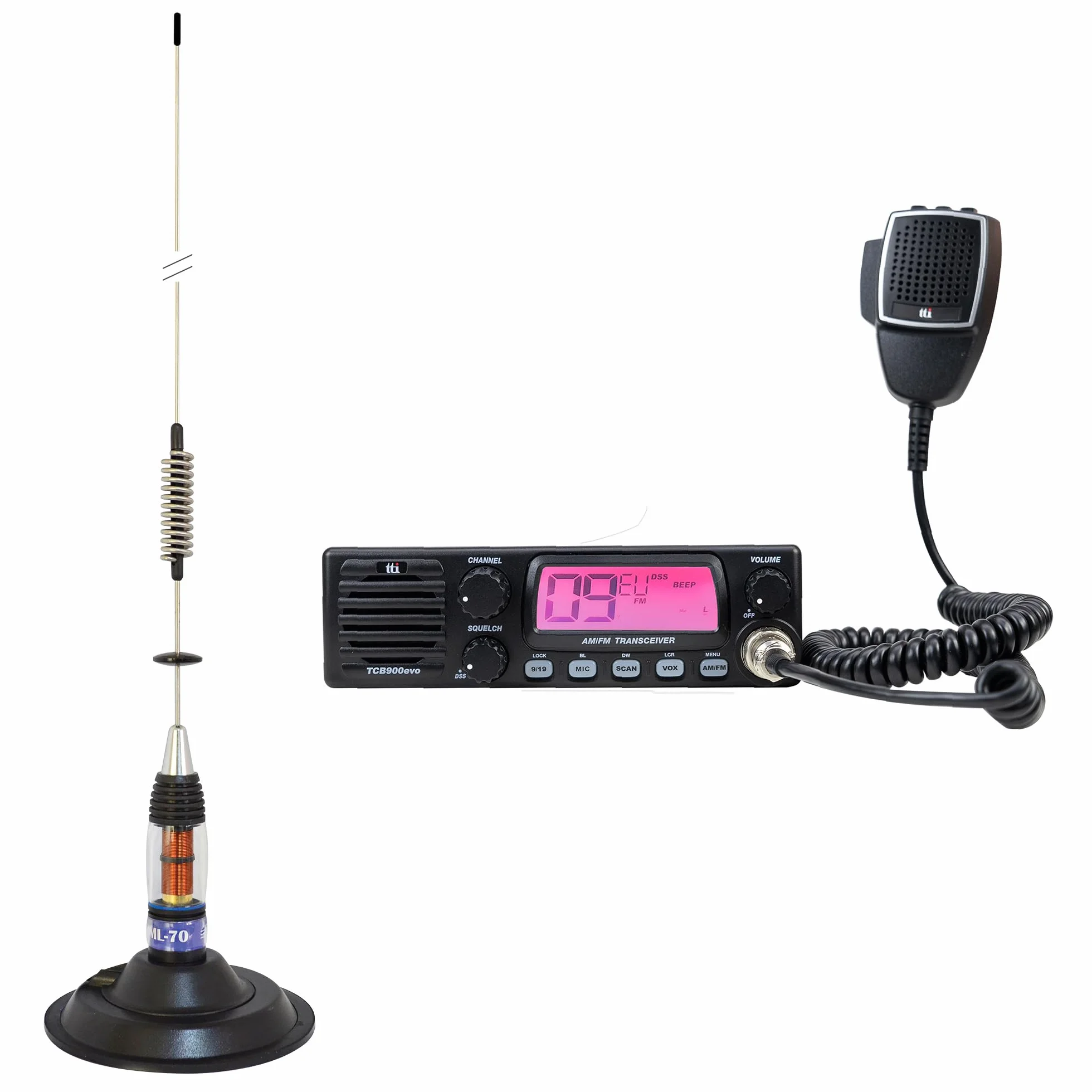 CB TTi TCB-900 EVO zestaw stacji radiowych + antena PNI ML70 CB, długość 70 cm