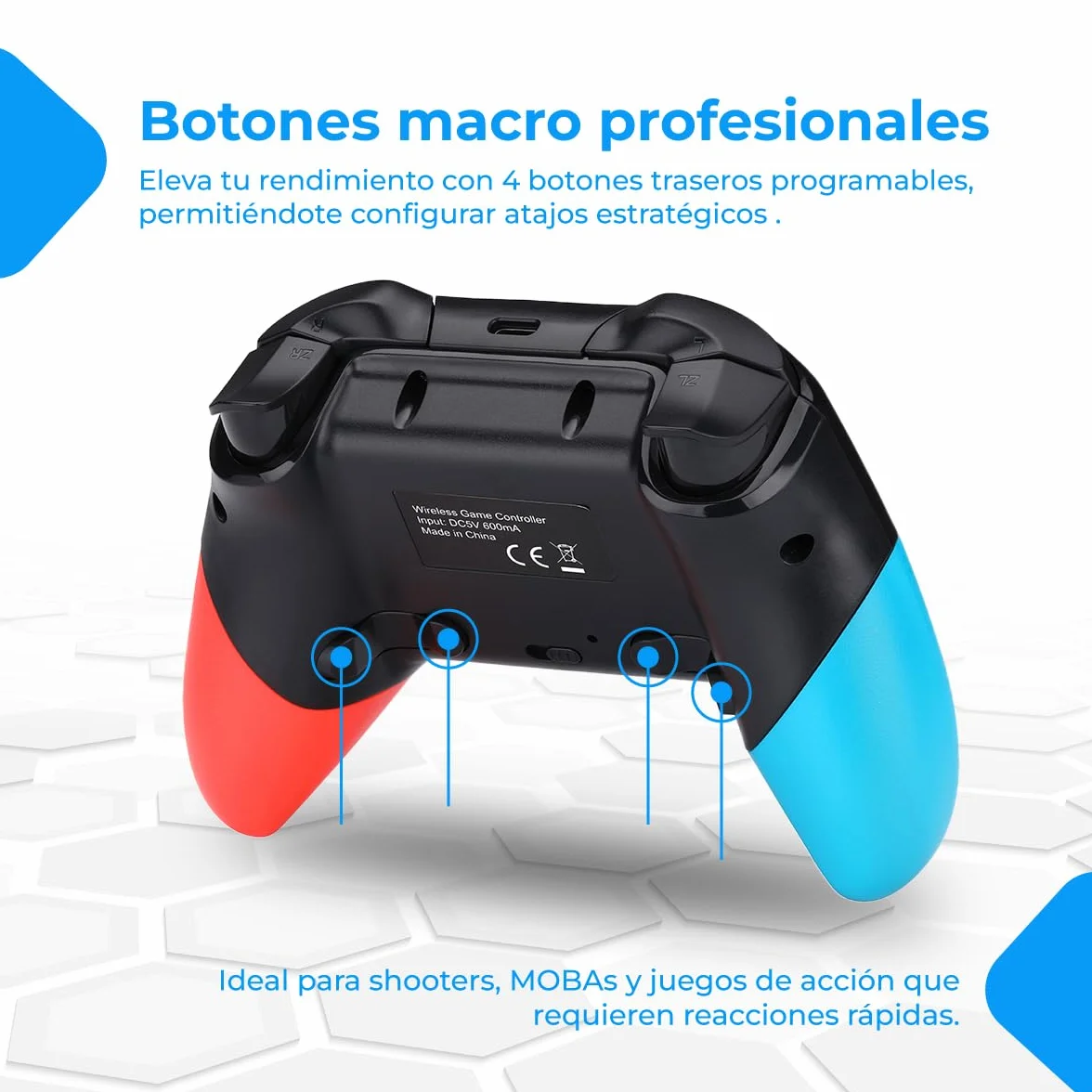 NK Bezprzewodowy kontroler PRO Switch – bezprzewodowy kontroler Pro Switch z funkcją Macro/Wake/Turbo/Axis Gyro/Dual Vibration/RGB Light - kolor czarny/czerwony/niebieski