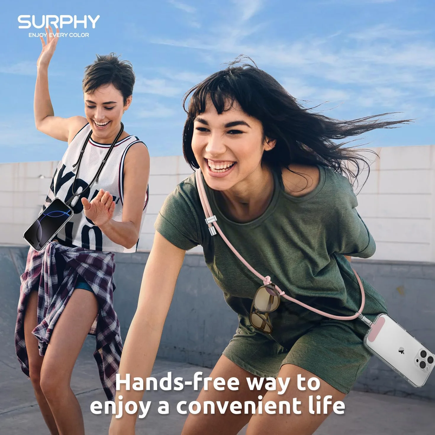 SURPHY Uniwersalna Smycz, Regulowany Pasek do Telefonu Komórkowego, Kolorowy dla Wszystkich Smartfonów, Smycz kompatybilna z Etui na Telefon Airpods, Pamięć USB