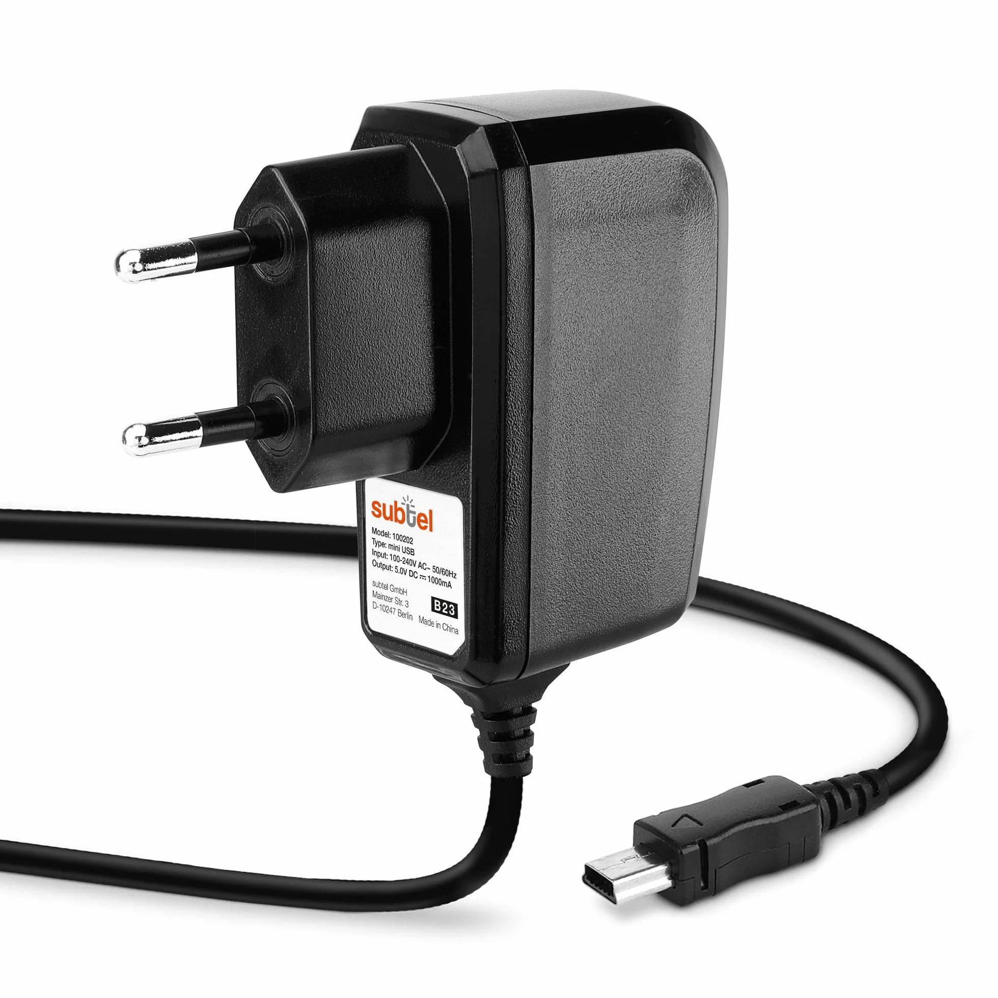 subtel® Kabel do ładowania 1,1 m 1 A / 1000 mA kompatybilny z Garmin Edge, DriveAssist, DriveSmart, Nüvi, Oregon, eTrex, GPSMAP 5 V mini USB ładowarka zasilacz Charger czarny