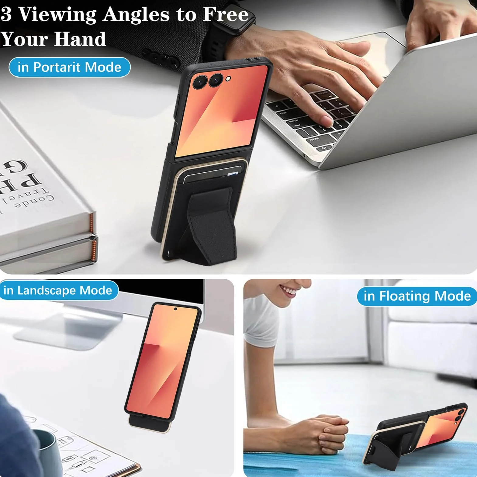 Skórzane etui z klapką do Samsung Galaxy Z Flip 8, oddzielne gniazdo na karty Funkcja stojaka, smukła obudowa do ładowania bezprzewodowego, pomarańczowa, z klapką 8