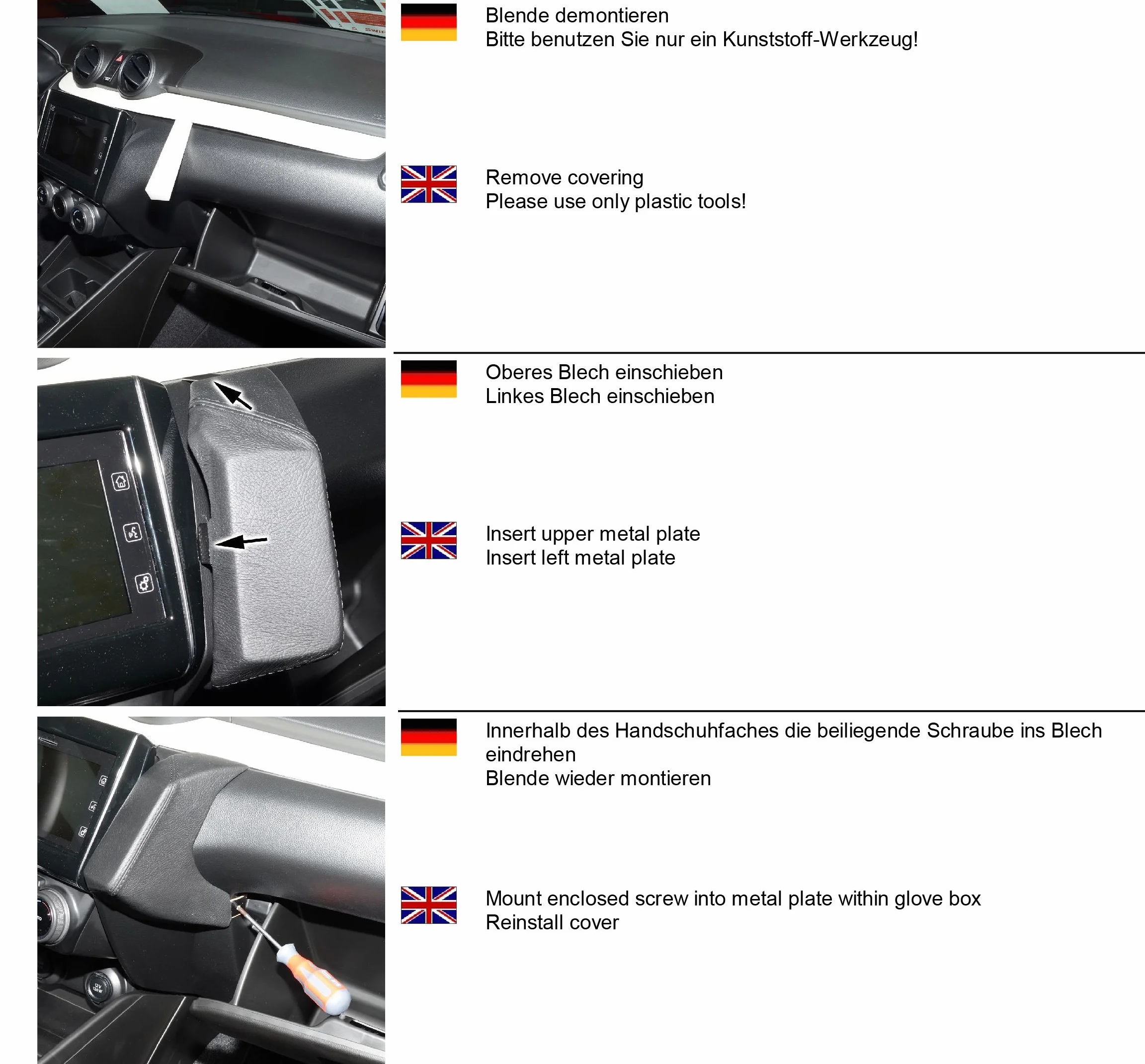 KUDA 3165 uchwyt sztuczna skóra czarny do Suzuki Swift (RZ/AZ) od 05/2017 (tylko konsola telefoniczna)