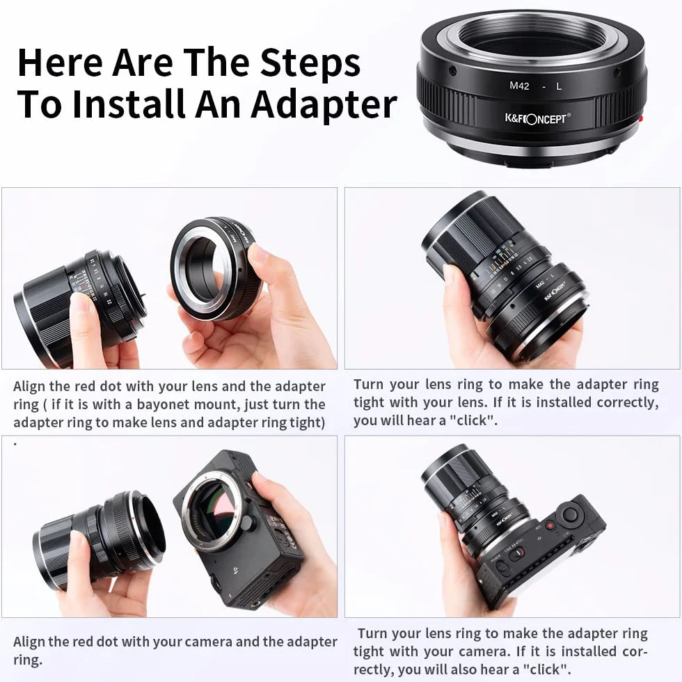 K&F CONCEPT Adapter do montażu M42 na L, adapter ręcznego ustawiania ostrości, kompatybilny z obiektywem M42 na korpus aparatu z mocowaniem L