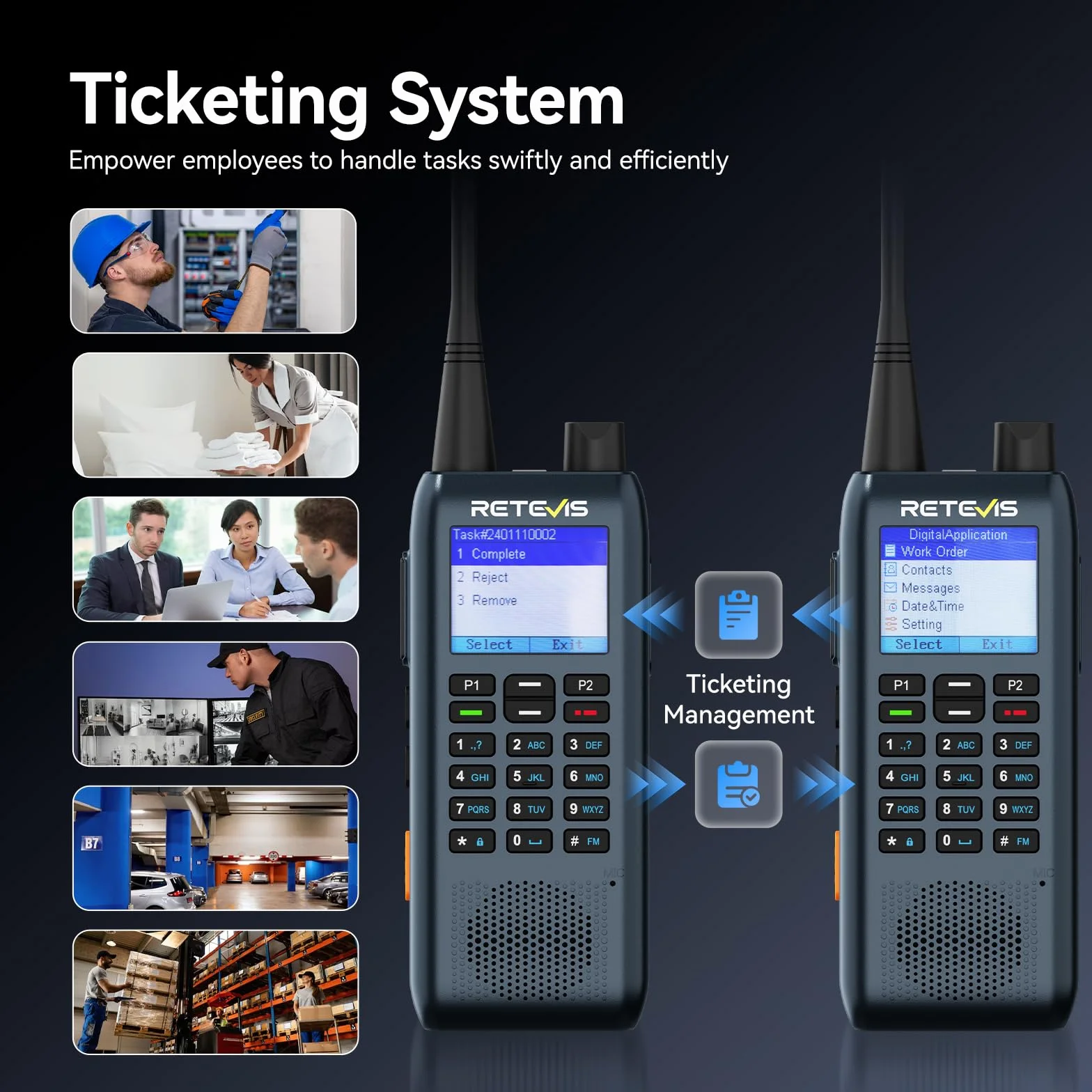 Retevis MateTalk C63 Radiotelefon Dwukierunkowy z Zarządzaniem Zleceniami, Funkcją Powiadomień SMS/Wibracyjnych, 3 Trybami Połączeń, Smukłe i Modne Krótkofalówki do Budynków Biurowych (6 Opakowanie)