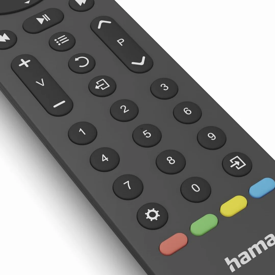 Hama uniwersalny pilot 4w1 Netflix (Do TV, soundbara, odtwarzaczacza Blu-Ray, do maks. czterech urządzeń, tryb uczenia się, przycisk Netflix, Prime Video, Disney+, w zestawie 2x bateria AAA)