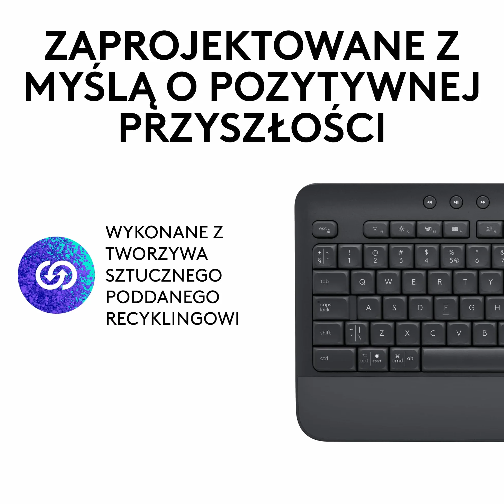 Logitech Signature K650 Klawiatura, Pełnowymiarowa, Bezprzewodowa Klawiatura z Podkładką, Bluetooth i USB Logi Bolt, Amortyzowane Klawisze, PC, Windows i Mac, QWERTY US international - Szary
