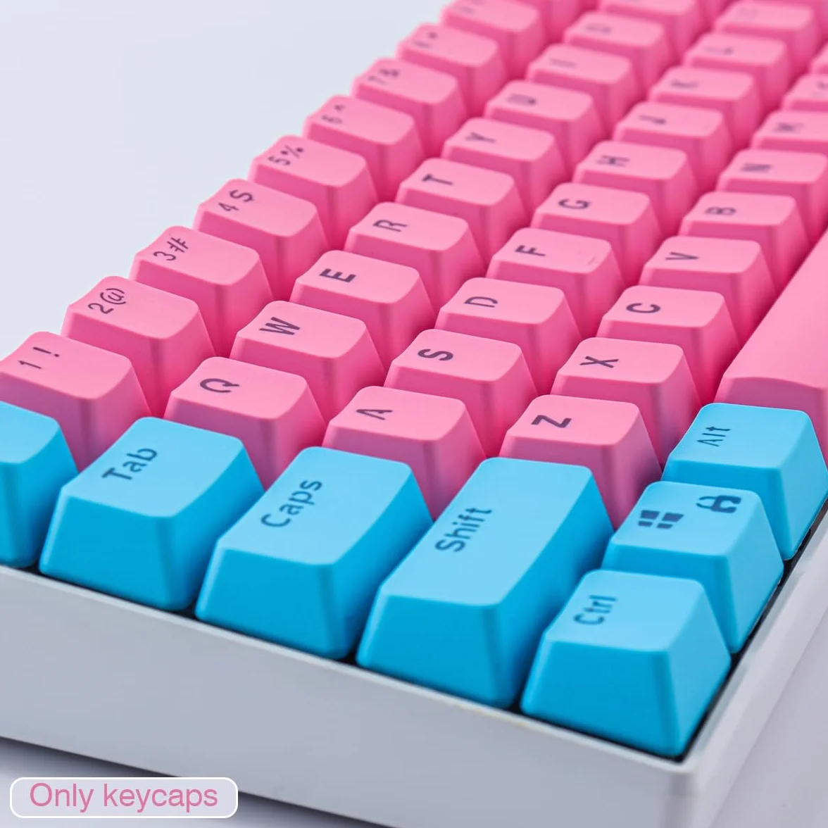 Sunzit Nasadki klawiszy, 61 klawiszy, podświetlenie dwukolorowa klawiatura mechaniczna PBT do klawiszy GH60 / RK61 / ALT61 / Annie / klawiatura poker (różowe i niebieskie)