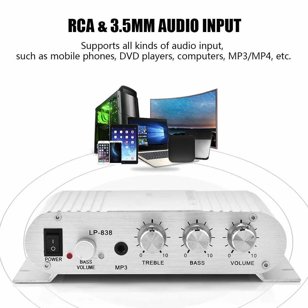 2-kanałowy wzmacniacz basowy 12 V, 15 W, stereo, mały wzmacniacz, do samochodu, domu, audio, wzmacniacz mocy cyfrowy (biały)