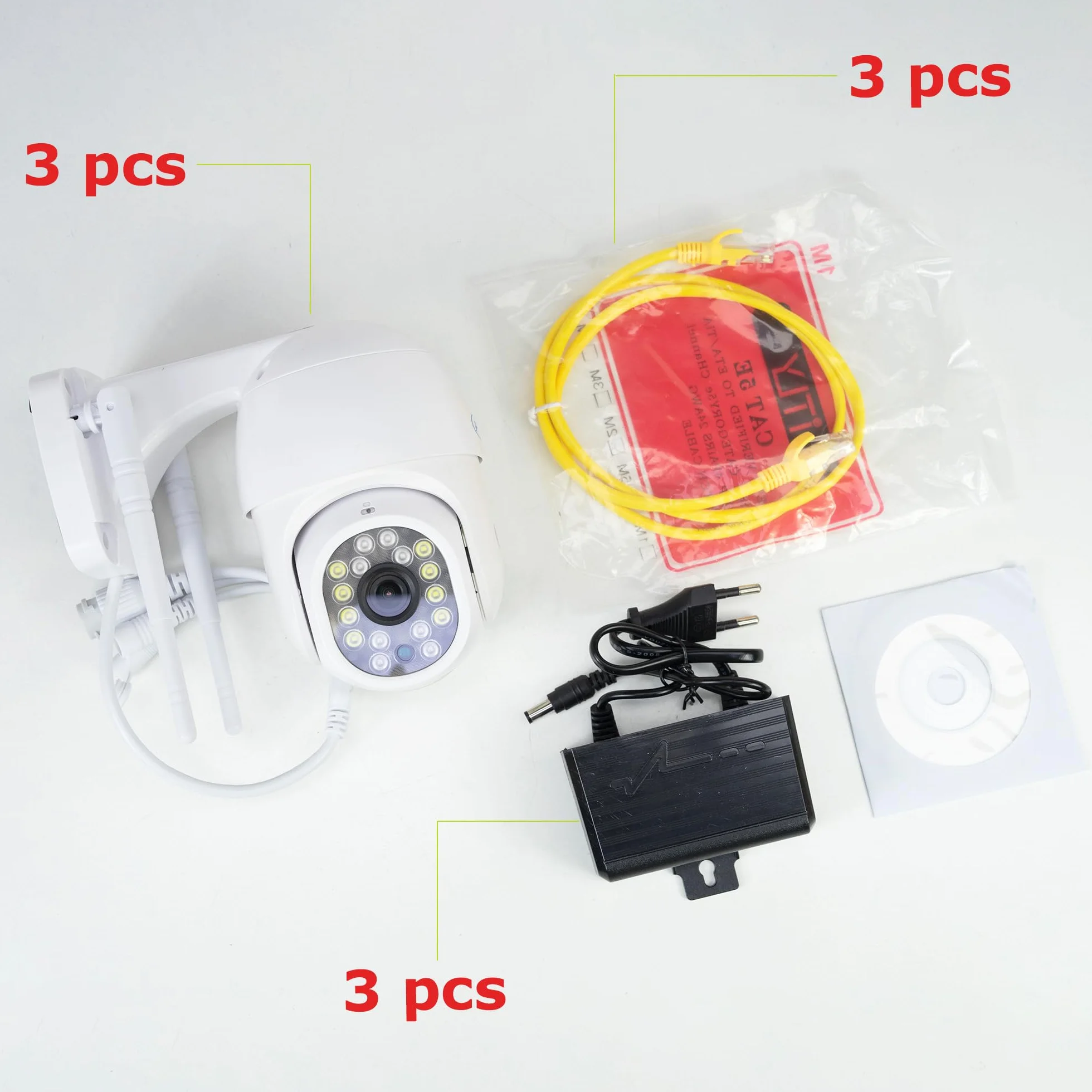 PNI 3-częściowy zestaw IP440 WiFi PTZ bezprzewodowa kamera do monitoringu wideo, 4 MP, zoom cyfrowy, gniazdo micro SD, samodzielna, alarm wykrywania ruchu, śledzenie ruchu