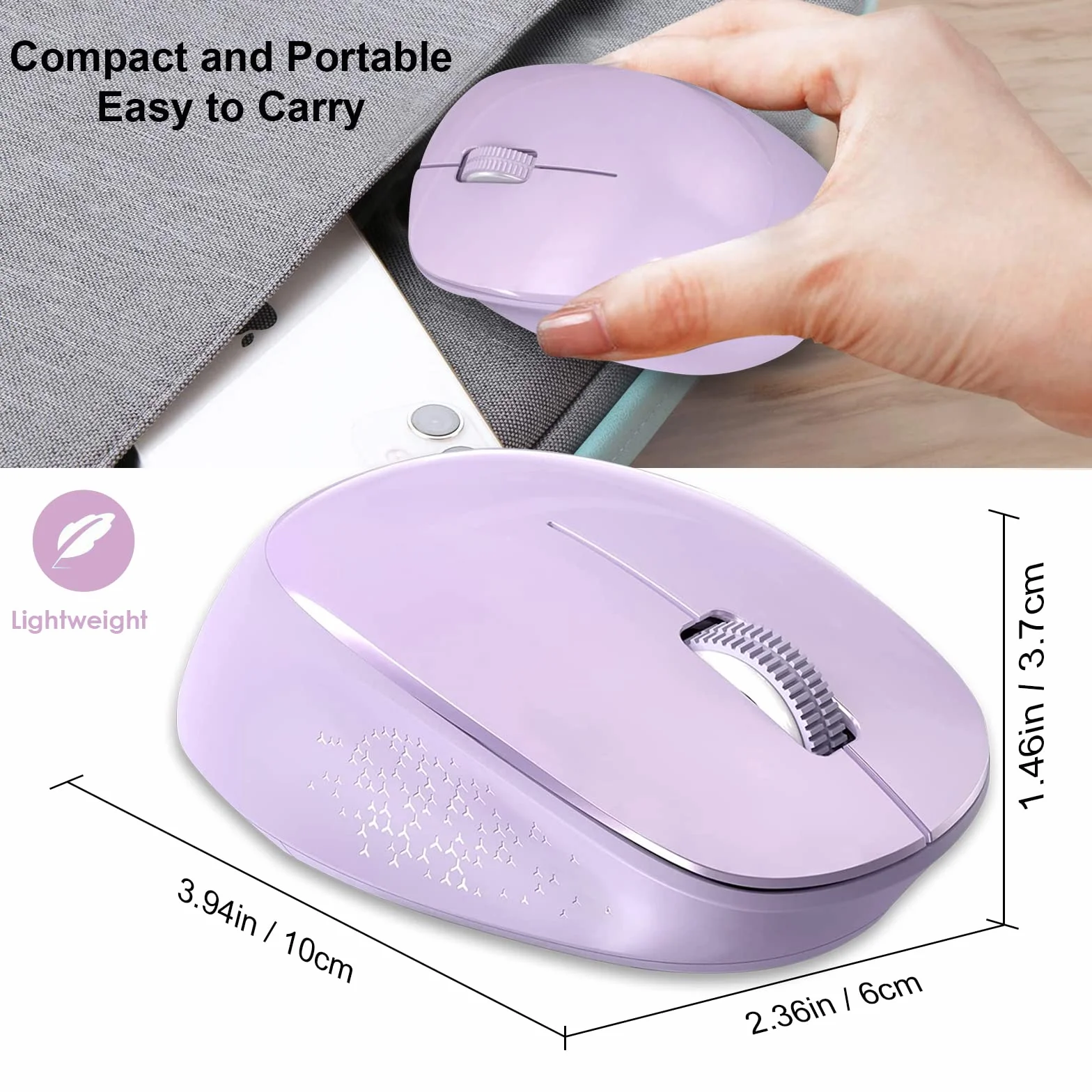 YXLILI Bezprzewodowa mysz do laptopa, ergonomiczna, bezprzewodowa, przenośna, cicha, optyczna mysz z odbiornikiem USB, 1600 DPI do laptopa, Windowsa, Chromebooka, Maca, notebooka, komputera