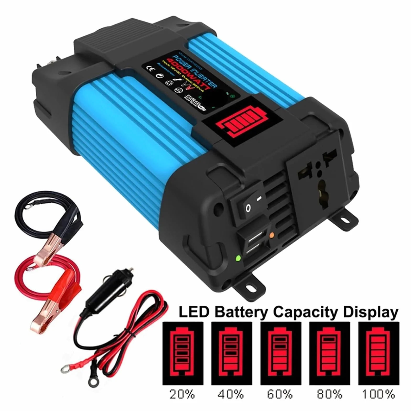 Inwertery, 4000/6000W Przetwornica napięcia samochodowego LED Wyświetlacz pojemnościowy Transformator Konwerter Podwójny inwerter USB Urządzenia samochodowe