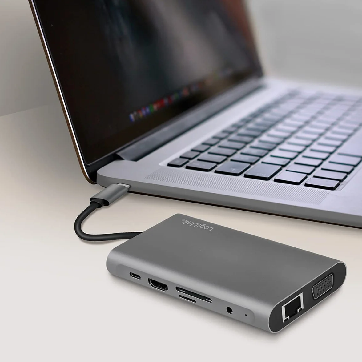 LogiLink UA0383 - USB 3.2 (Gen 1) stacja dokująca z 10 portami i PD (Power Delivery) 100 W, 1 x USB-C (PD) / 3 X USB 3.0/1 x HDMI / 1 x VGA / 1 x RJ45 / 1 x microSD / 1 x SD / 1 x 3,5 mm