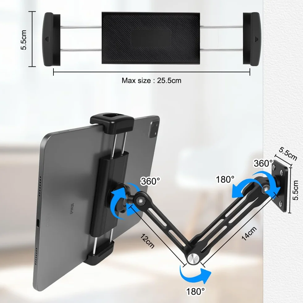 HOTUT Uchwyt ścienny do tabletu 360° z aluminium 4,7-12,9 cala uniwersalny